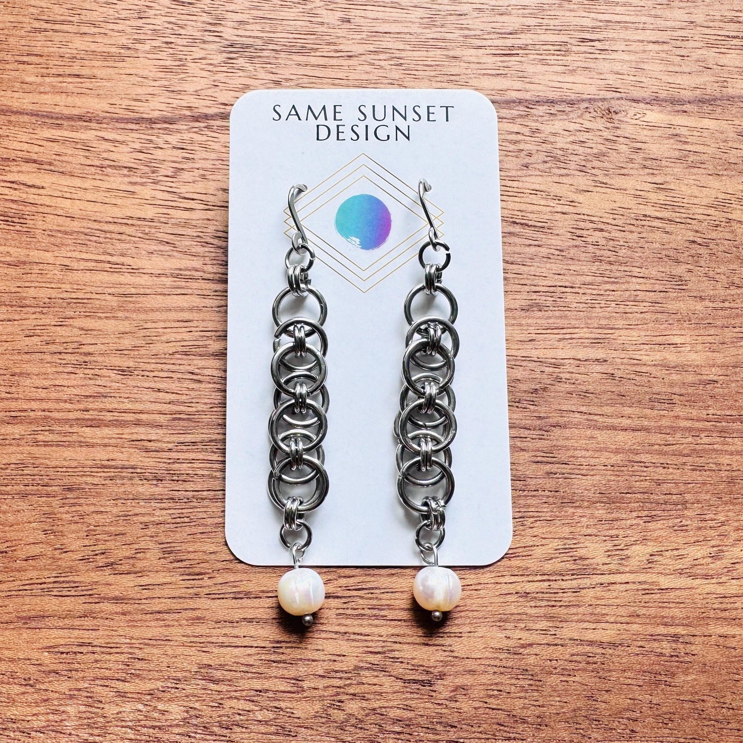 Chainmail Earrings Stainless Steel, Pearls, Goth Earrings, Punk Earrings, Gothic Earrings Men, Witchy Gifts for Her, Goth Girl Gifts,