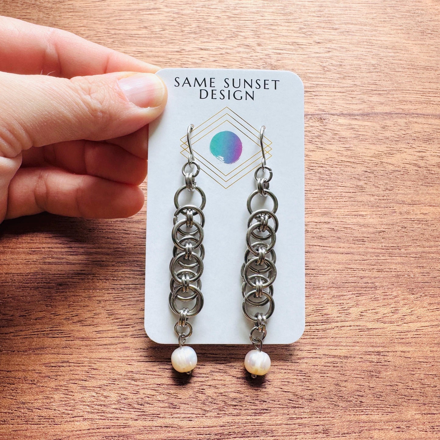Chainmail Earrings Stainless Steel, Pearls, Goth Earrings, Punk Earrings, Gothic Earrings Men, Witchy Gifts for Her, Goth Girl Gifts,