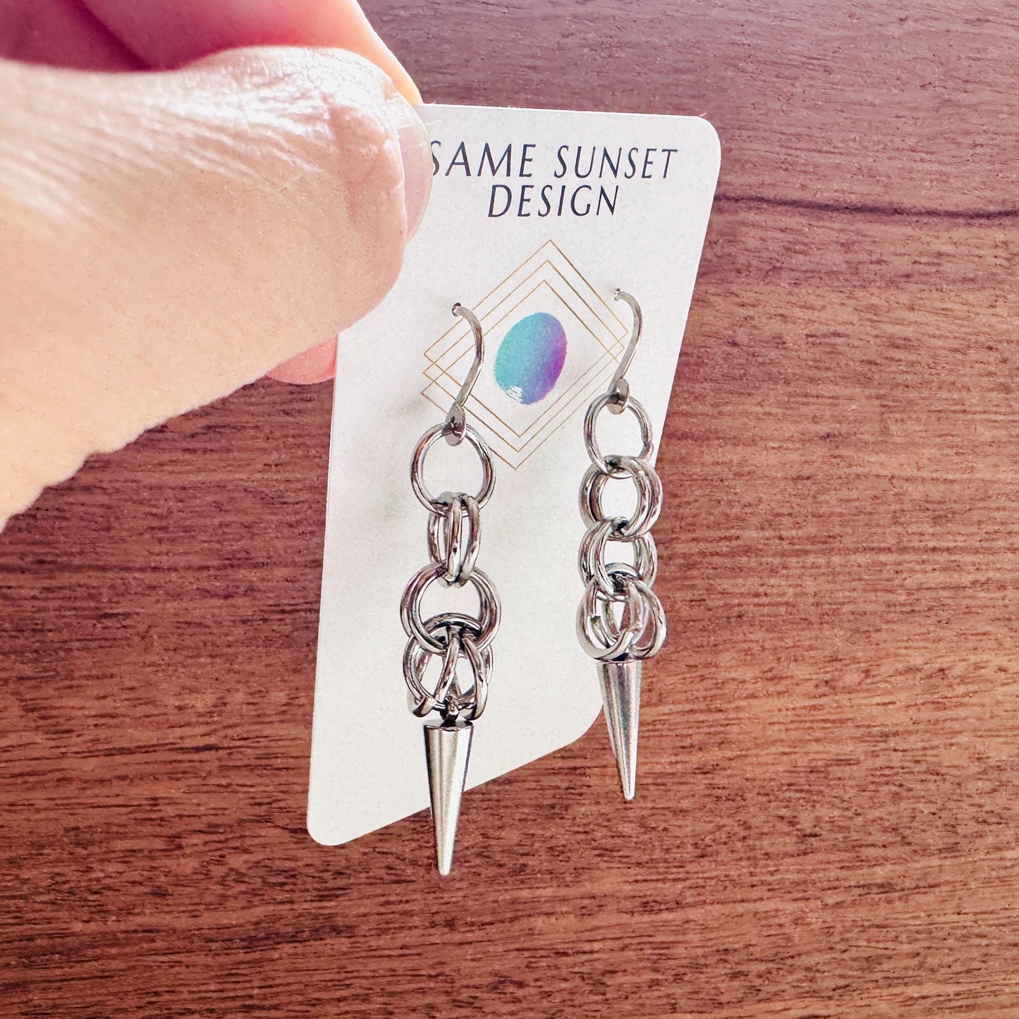 Chainmail Earrings Stainless Steel, Spike Earrings Silver, Goth Earrings, Punk Earrings, Witchy Gifts for Her, Goth Girl Gifts, Industrial