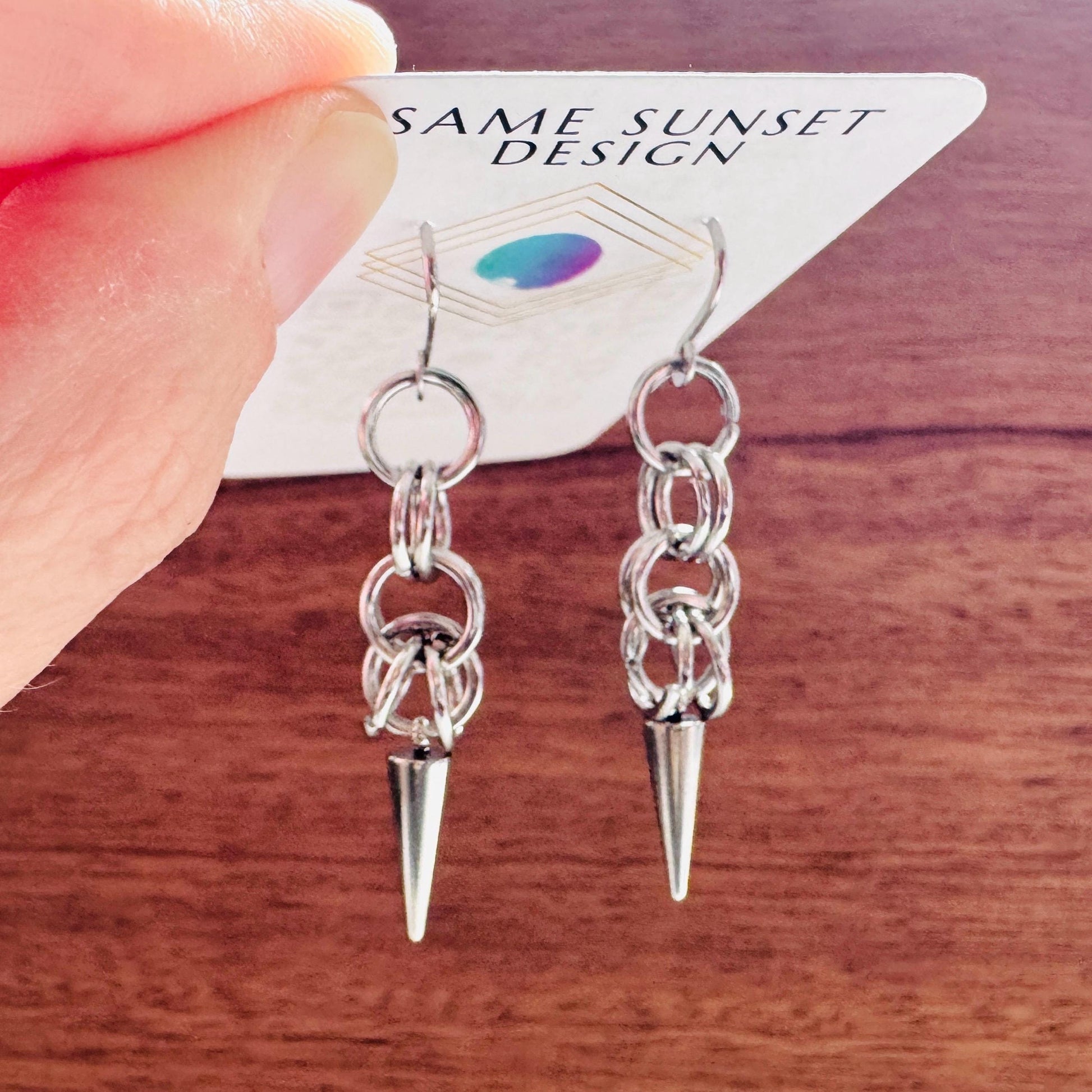 Chainmail Earrings Stainless Steel, Spike Earrings Silver, Goth Earrings, Punk Earrings, Witchy Gifts for Her, Goth Girl Gifts, Industrial
