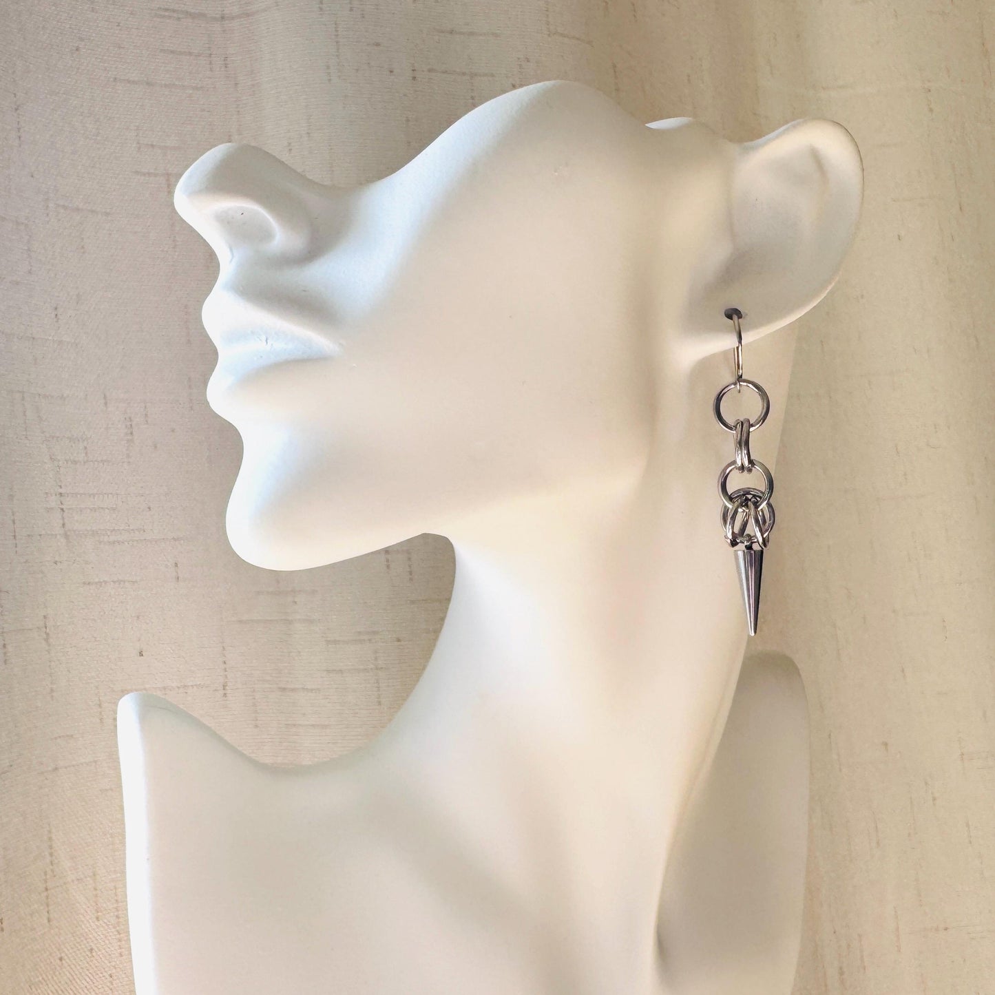 Chainmail Earrings Stainless Steel, Spike Earrings Silver, Goth Earrings, Punk Earrings, Witchy Gifts for Her, Goth Girl Gifts, Industrial