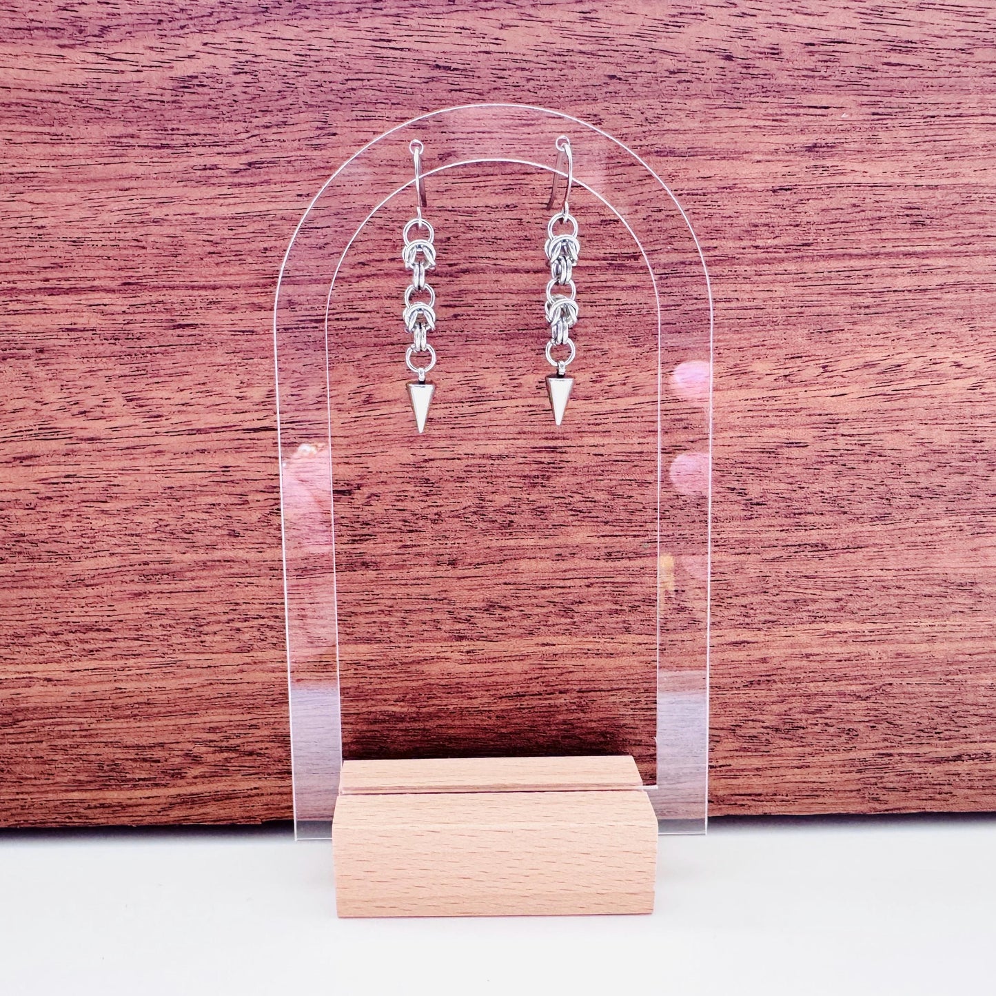 Chainmail Earrings Stainless Steel, Spike Earrings Silver, Goth Earrings, Punk Earrings, Witchy Gifts for Her, Goth Girl Gifts, Metalhead