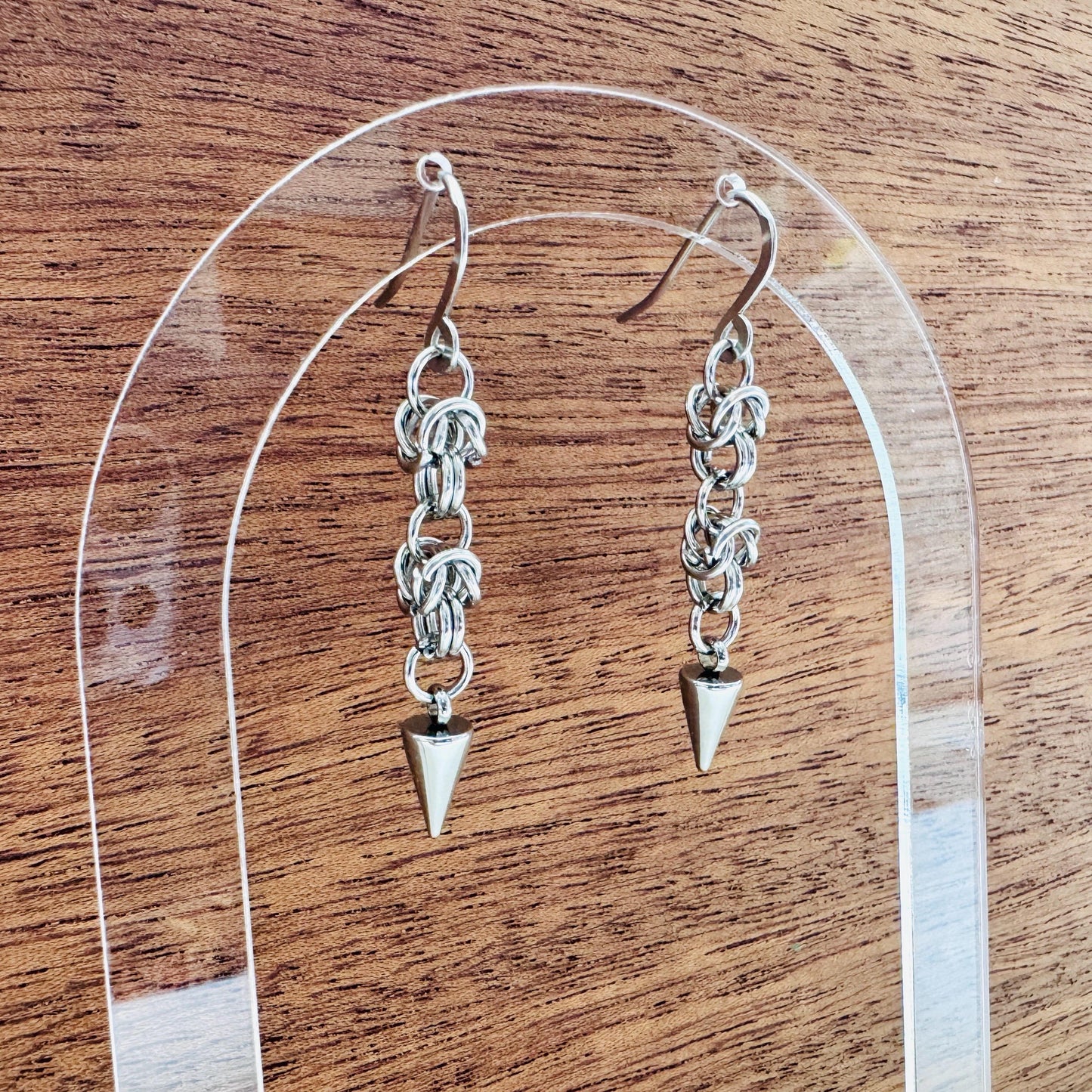 Chainmail Earrings Stainless Steel, Spike Earrings Silver, Goth Earrings, Punk Earrings, Witchy Gifts for Her, Goth Girl Gifts, Metalhead