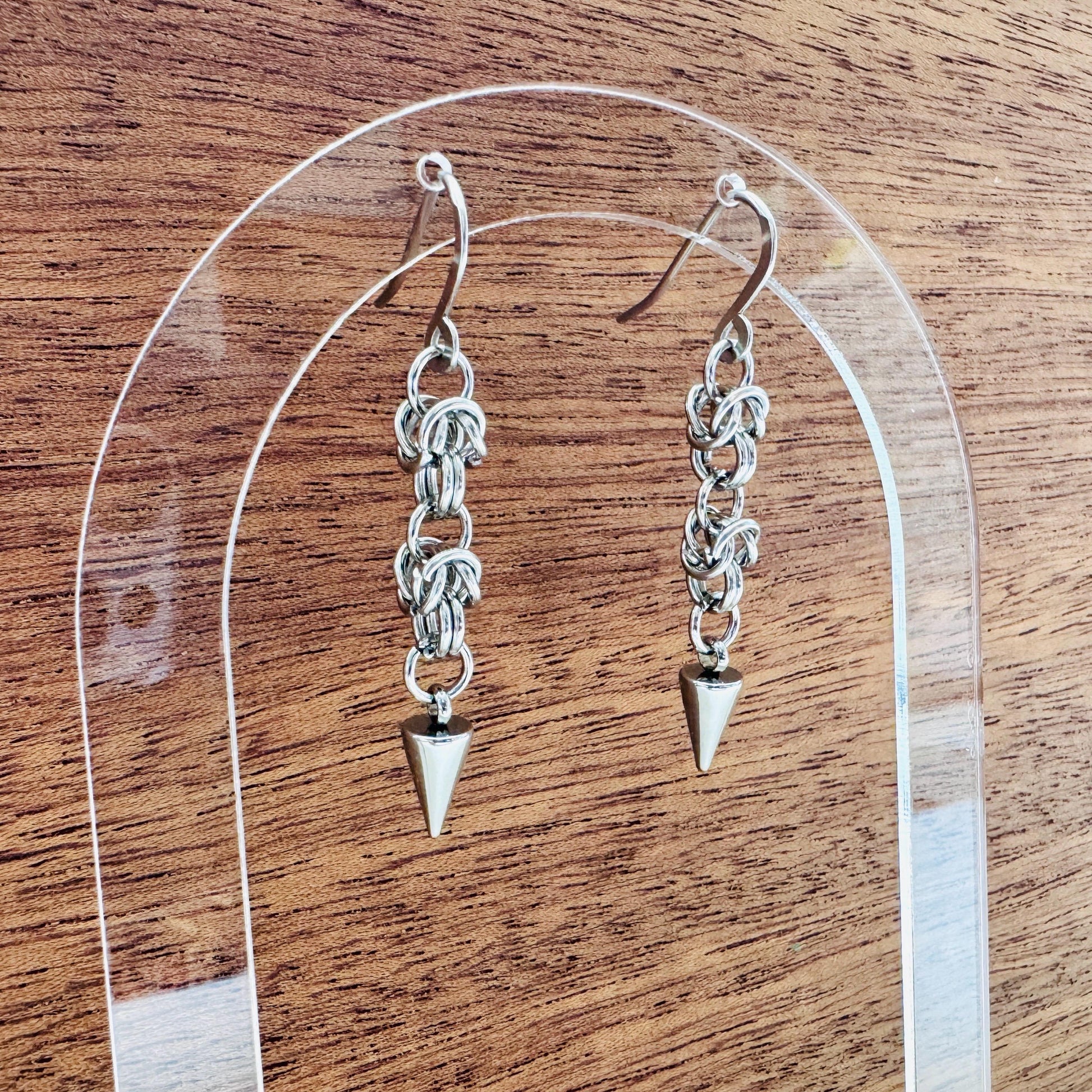 Chainmail Earrings Stainless Steel, Spike Earrings Silver, Goth Earrings, Punk Earrings, Witchy Gifts for Her, Goth Girl Gifts, Metalhead