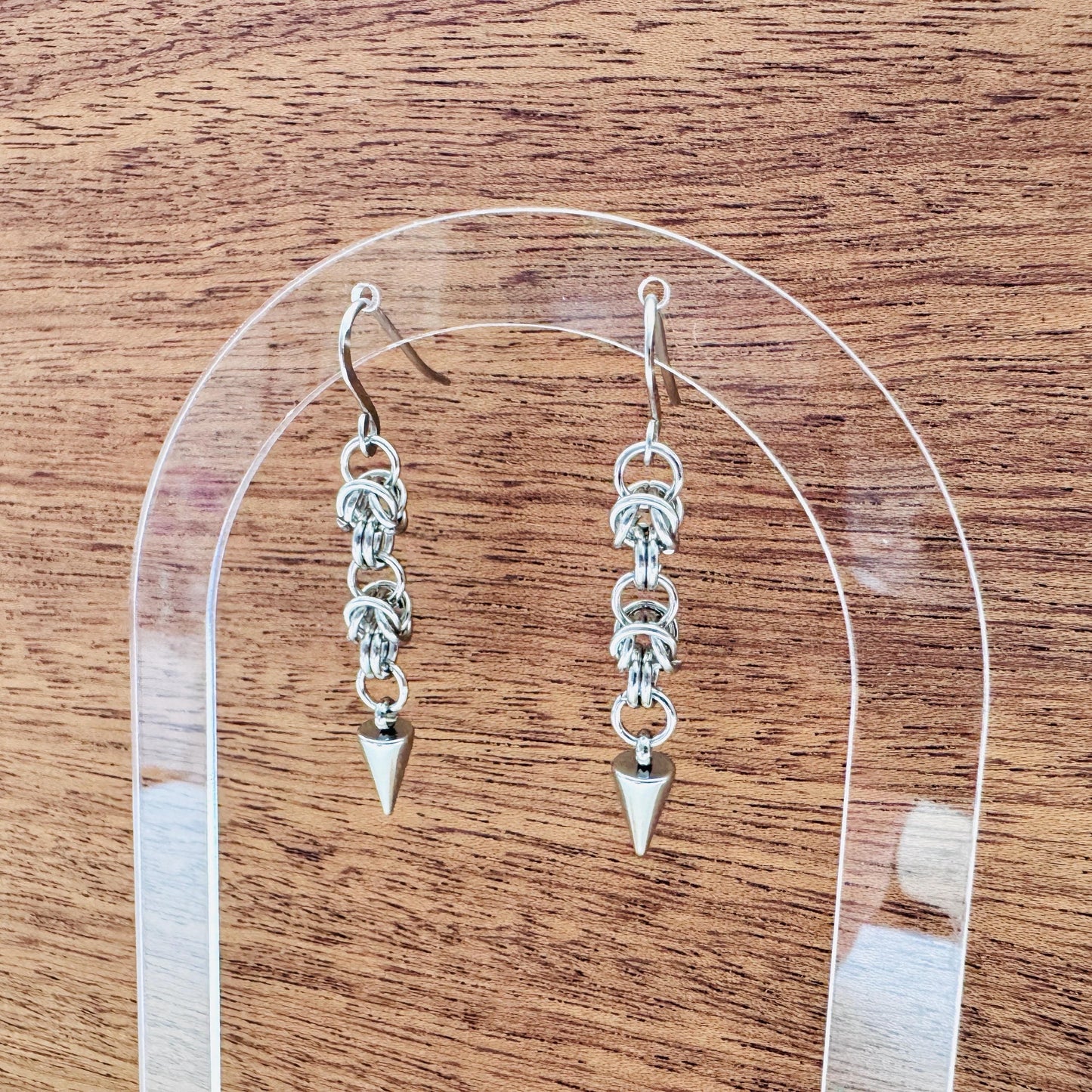 Chainmail Earrings Stainless Steel, Spike Earrings Silver, Goth Earrings, Punk Earrings, Witchy Gifts for Her, Goth Girl Gifts, Metalhead