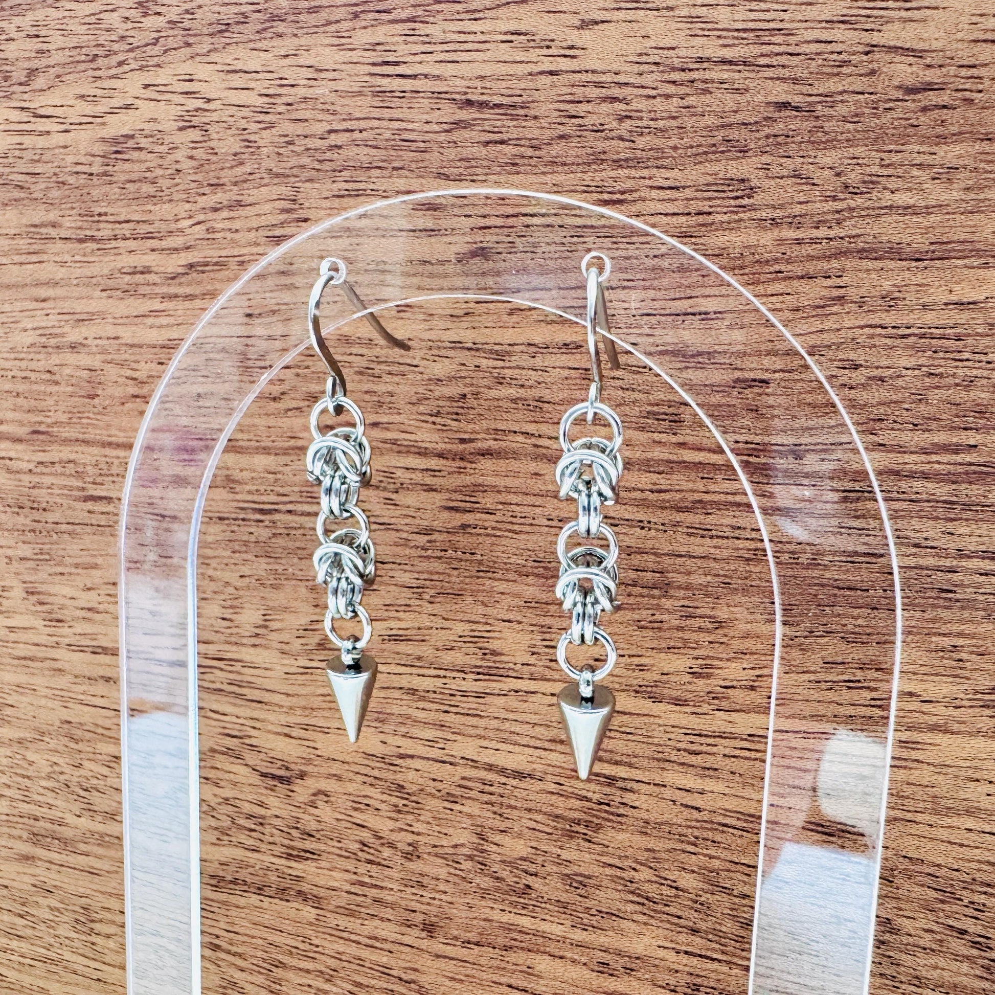 Chainmail Earrings Stainless Steel, Spike Earrings Silver, Goth Earrings, Punk Earrings, Witchy Gifts for Her, Goth Girl Gifts, Metalhead