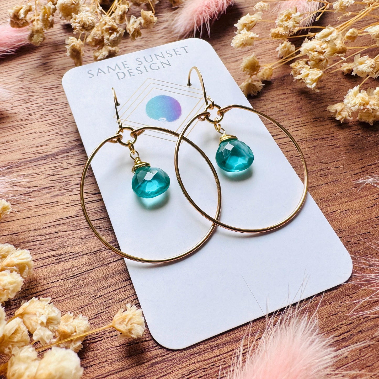Apatite Earrings, Green Earrings, Natural Gemstone Jewelry, Wedding Jewelry, Gold Hoop Earrings for Women, Boho Chic, Mothers Day Gift Ideas