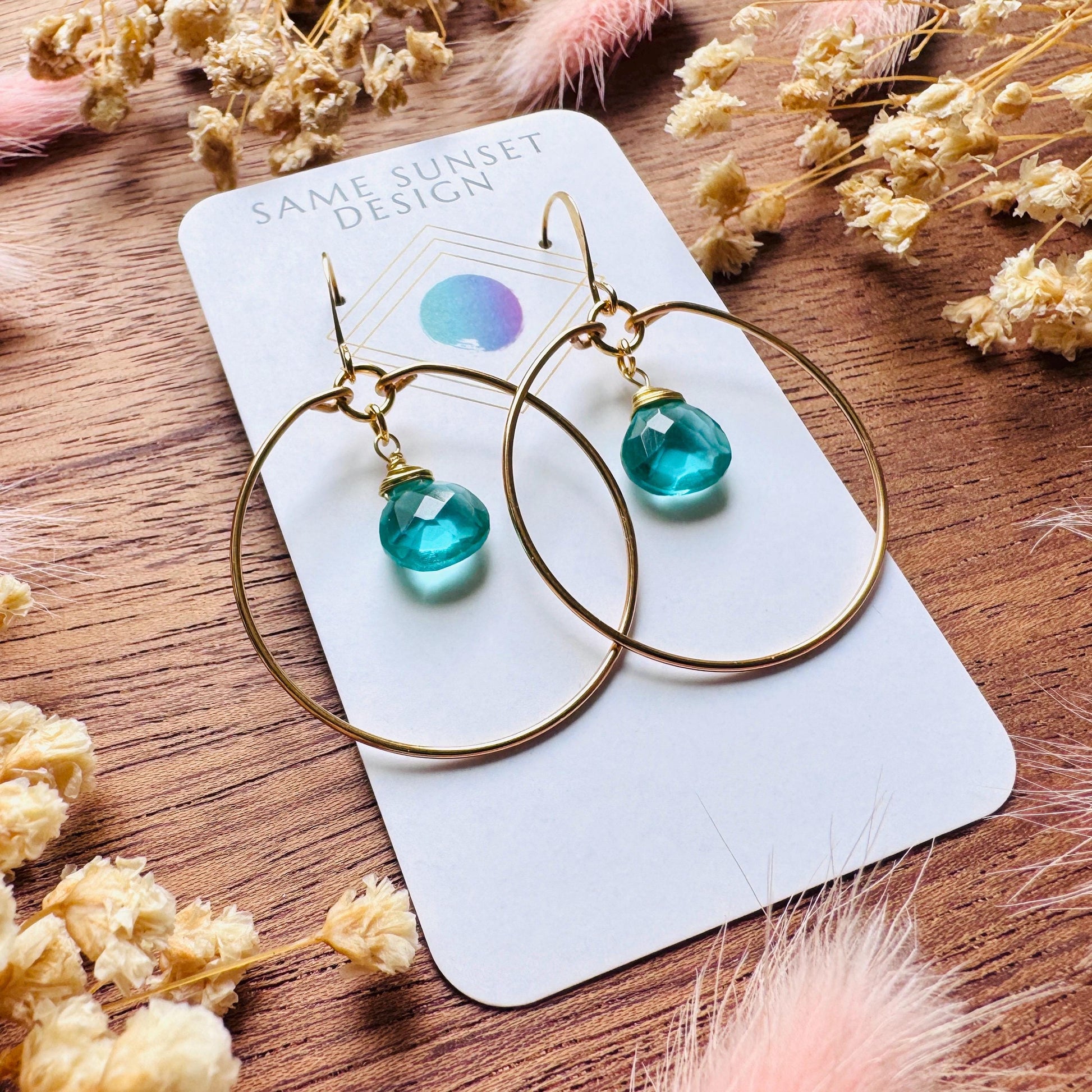 Apatite Earrings, Green Earrings, Natural Gemstone Jewelry, Wedding Jewelry, Gold Hoop Earrings for Women, Boho Chic, Mothers Day Gift Ideas