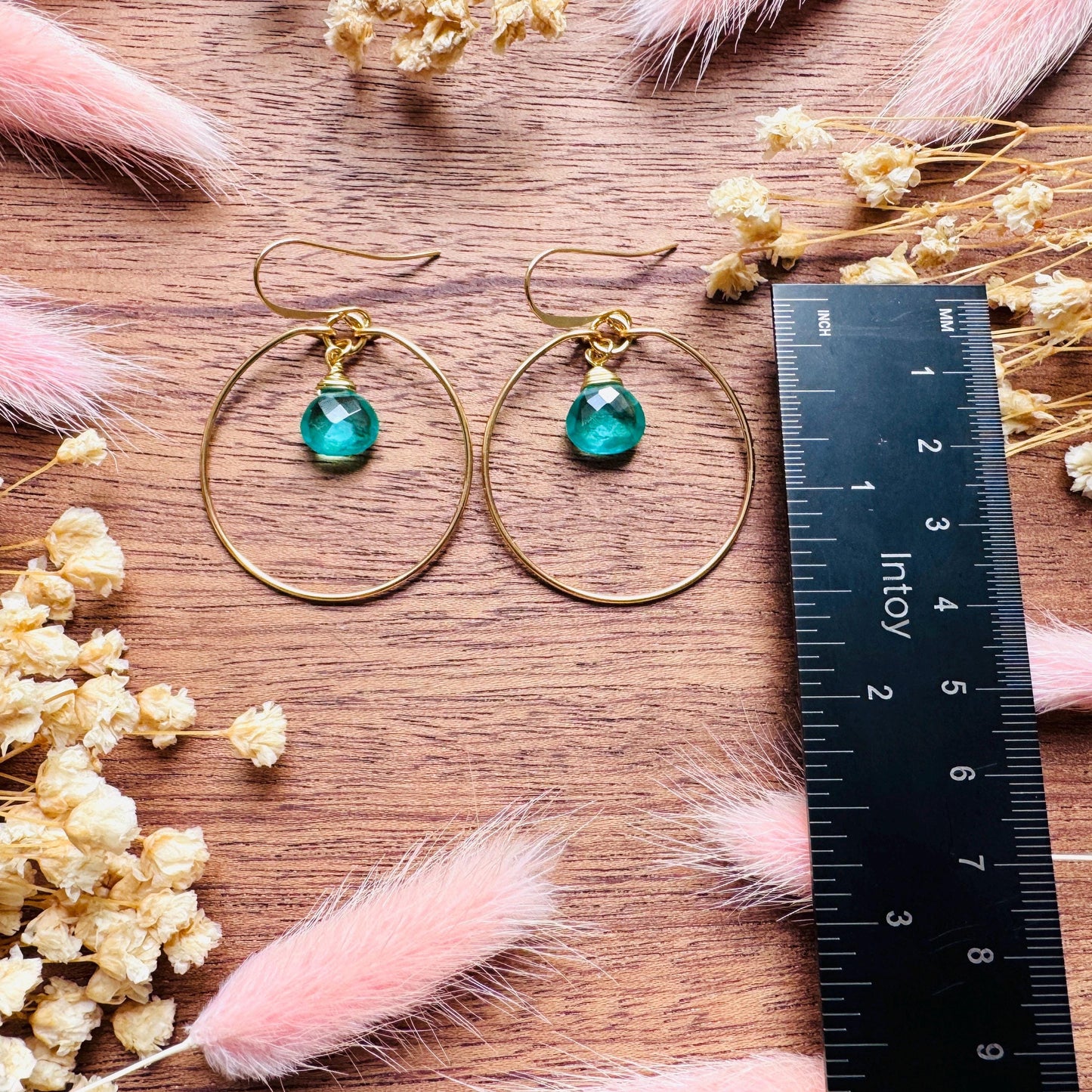 Apatite Earrings, Green Earrings, Natural Gemstone Jewelry, Wedding Jewelry, Gold Hoop Earrings for Women, Boho Chic, Mothers Day Gift Ideas