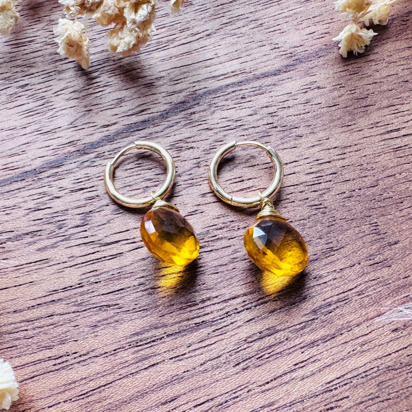Citrine Earrings, Huggie Hoop Jewelry, Springtime Earrings, Gold Earrings, Boho Chic, Mothers Day Gift From Daughter, Trendy Jewelry 2026