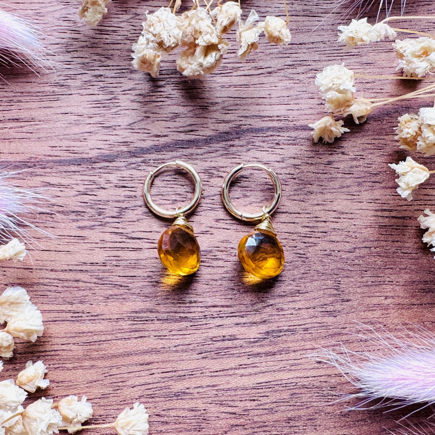 Citrine Earrings, Huggie Hoop Jewelry, Springtime Earrings, Gold Earrings, Boho Chic, Mothers Day Gift From Daughter, Trendy Jewelry 2026
