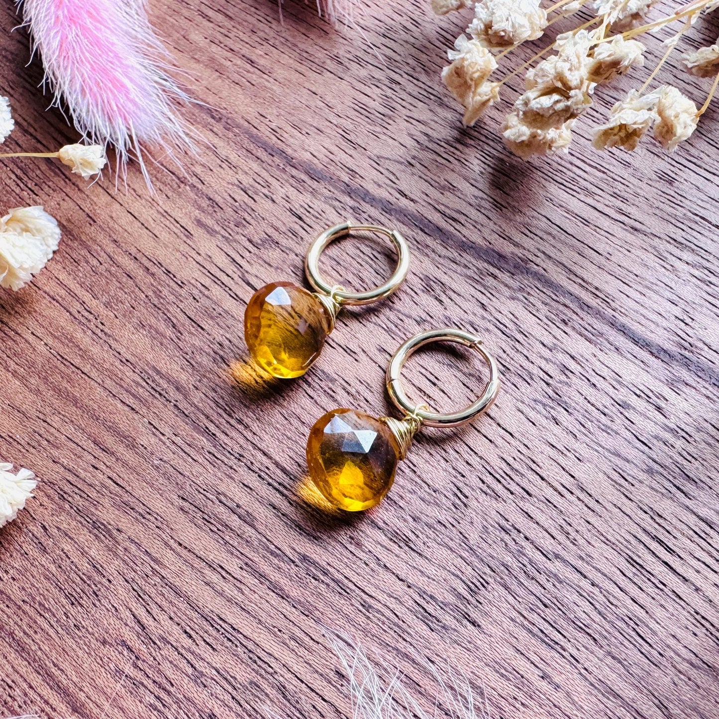 Citrine Earrings, Huggie Hoop Jewelry, Springtime Earrings, Gold Earrings, Boho Chic, Mothers Day Gift From Daughter, Trendy Jewelry 2026