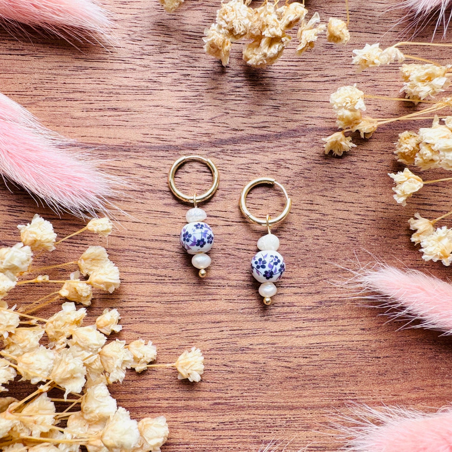Flower Earrings, Pearl Earrings, Huggie Hoops, Dainty Earrings, Plant Lover Gifts for Sister, Mothers Day Gift From Daughter, Cottagecore