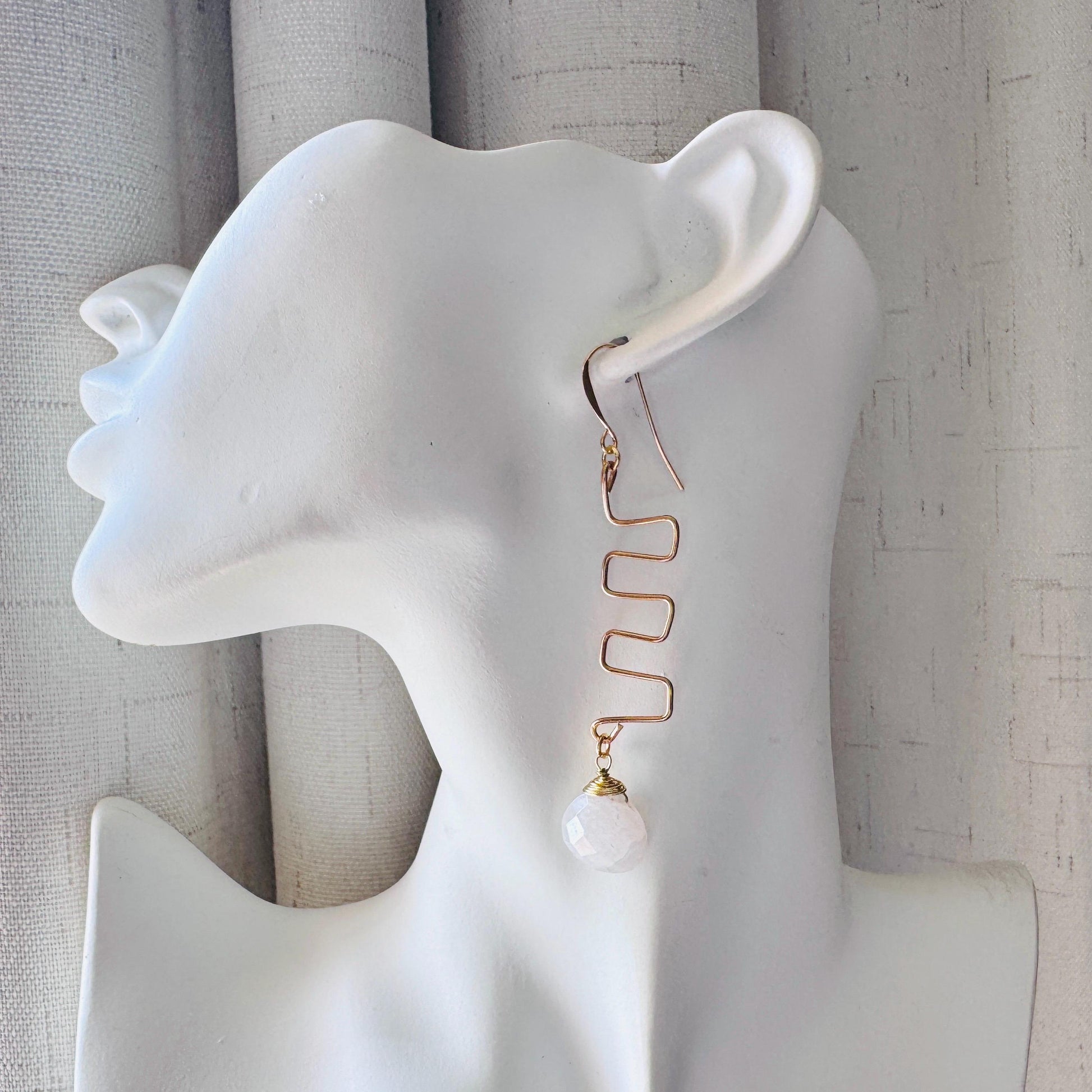 Rainbow Moonstone Drop Earrings, Gold Wave Wire Dangle Earrings, Minimalist Moonstone Jewelry, June Birthstone Gift for Her, Mothers Day