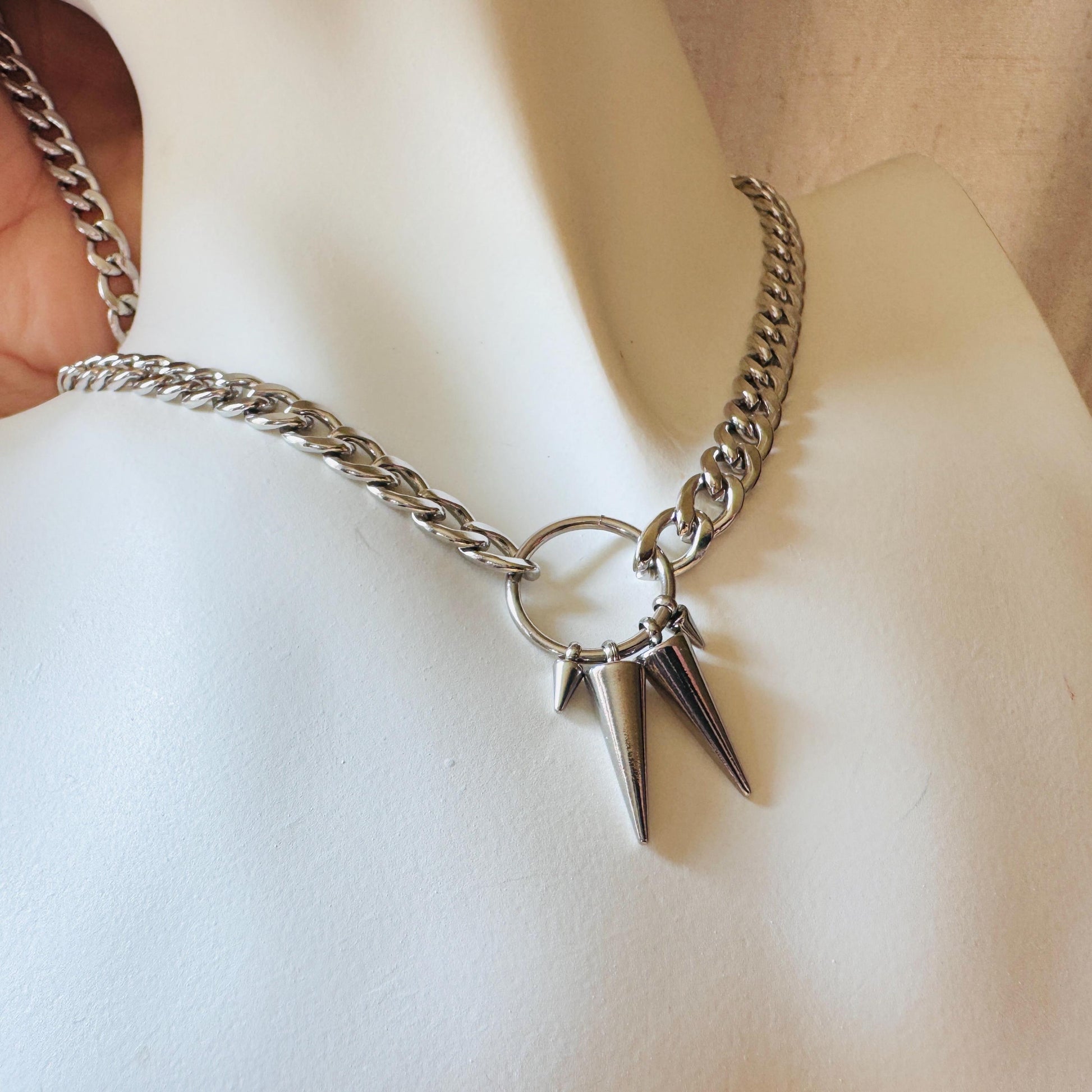 Stainless Steel Curb Chain Necklace, Spike Necklace, Trendy Jewelry 2026, Punk Necklace, Goth Necklace, Witchy Gifts for Her, Metalhead