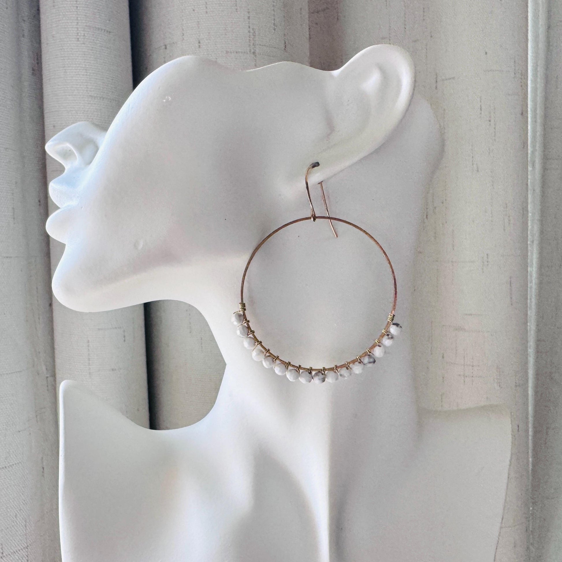 Howlite Earrings, Bead Hoops, Witchy Earrings, Celestial Earrings Gold, Beachy Jewelry, Boho Chic, Teacher Gift, Mothers Day Gift Ideas