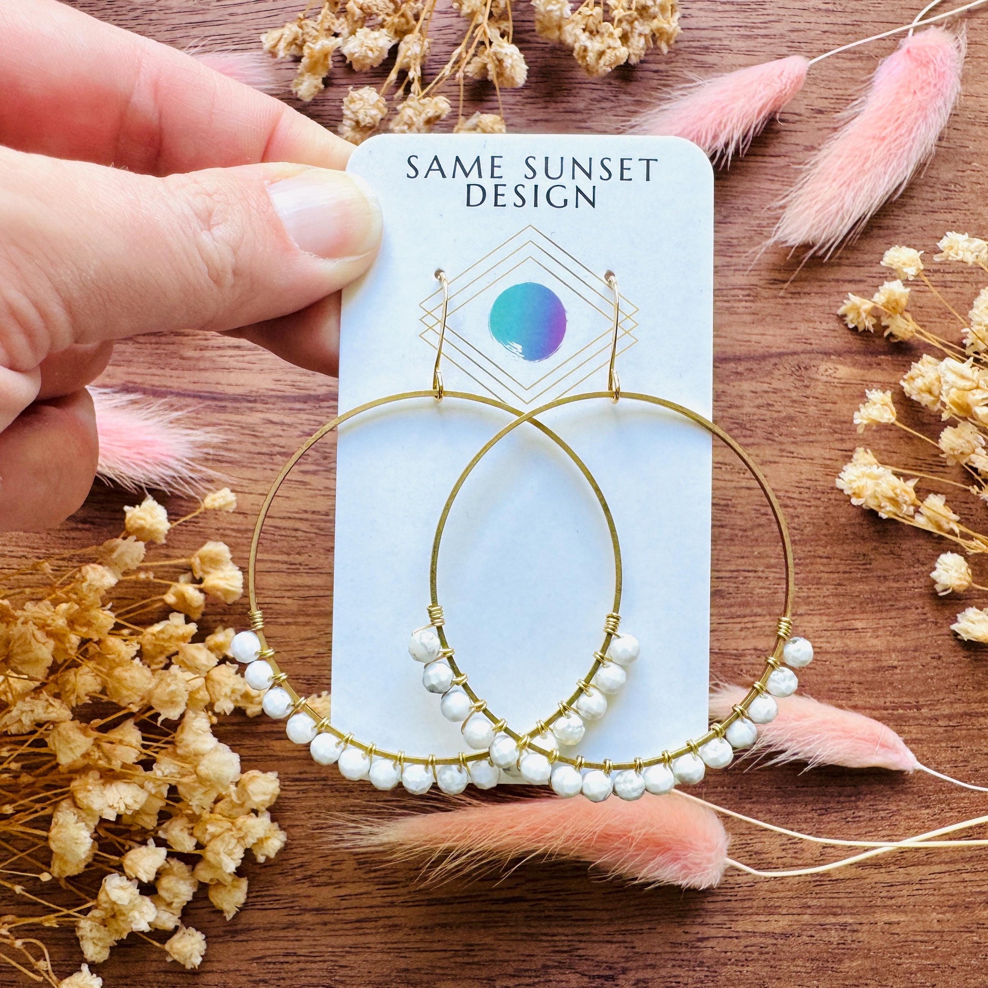 Howlite Earrings, Bead Hoops, Witchy Earrings, Celestial Earrings Gold, Beachy Jewelry, Boho Chic, Teacher Gift, Mothers Day Gift Ideas
