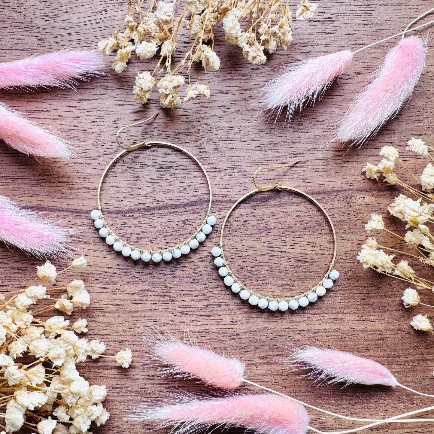 Howlite Earrings, Bead Hoops, Witchy Earrings, Celestial Earrings Gold, Beachy Jewelry, Boho Chic, Teacher Gift, Mothers Day Gift Ideas