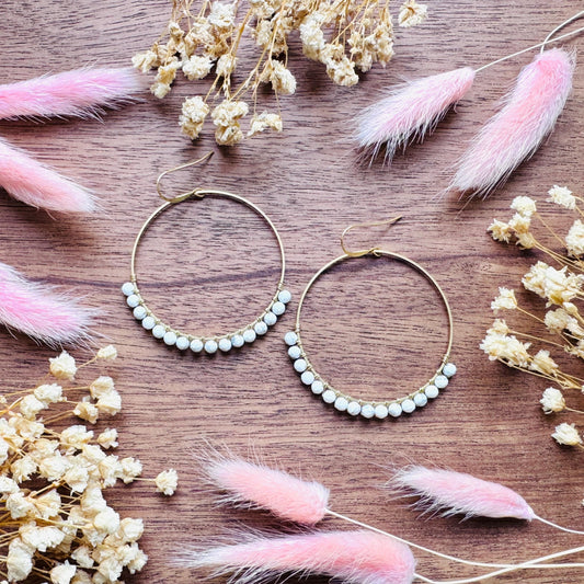 Howlite Earrings, Bead Hoops, Witchy Earrings, Celestial Earrings Gold, Beachy Jewelry, Boho Chic, Teacher Gift, Mothers Day Gift Ideas
