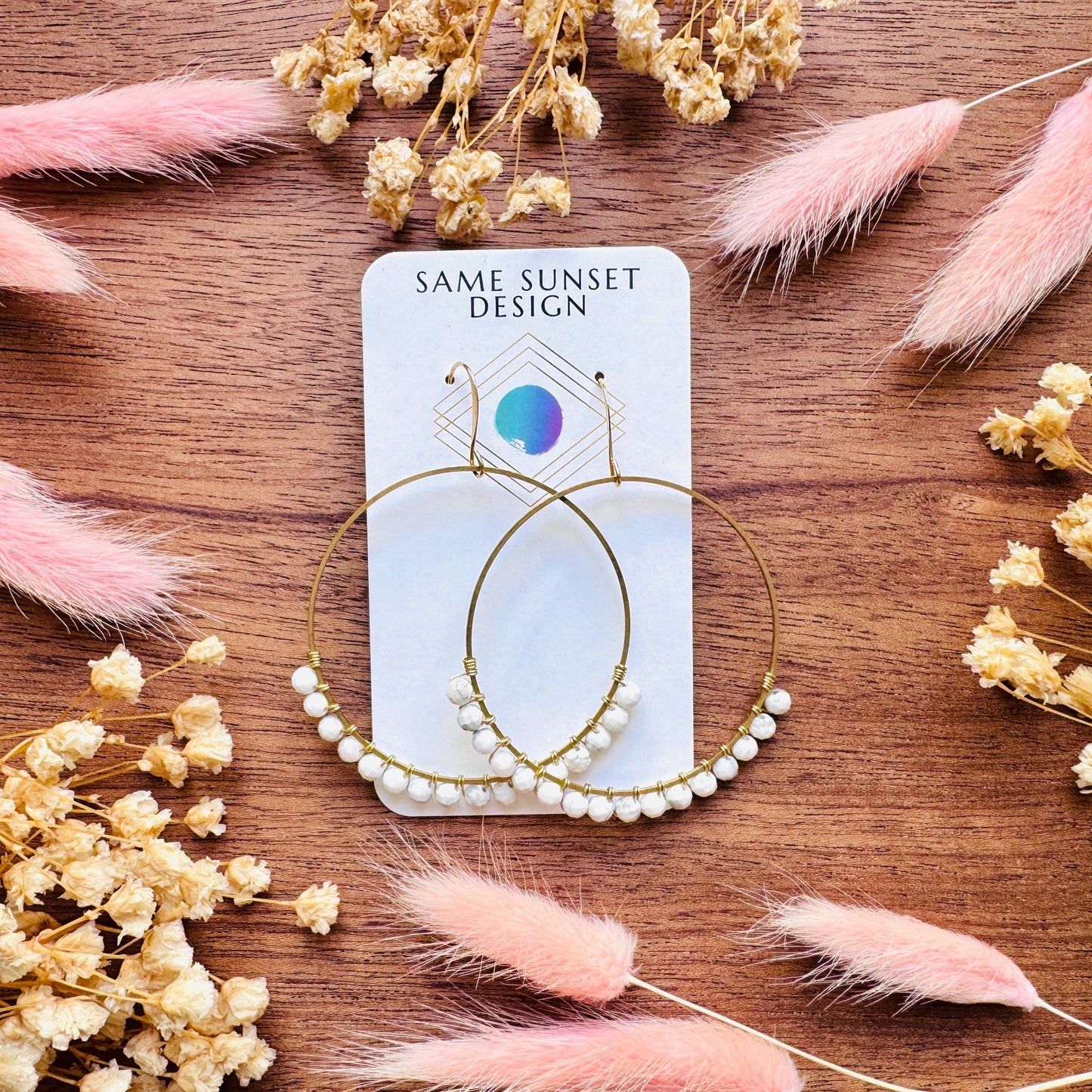 Howlite Earrings, Bead Hoops, Witchy Earrings, Celestial Earrings Gold, Beachy Jewelry, Boho Chic, Teacher Gift, Mothers Day Gift Ideas