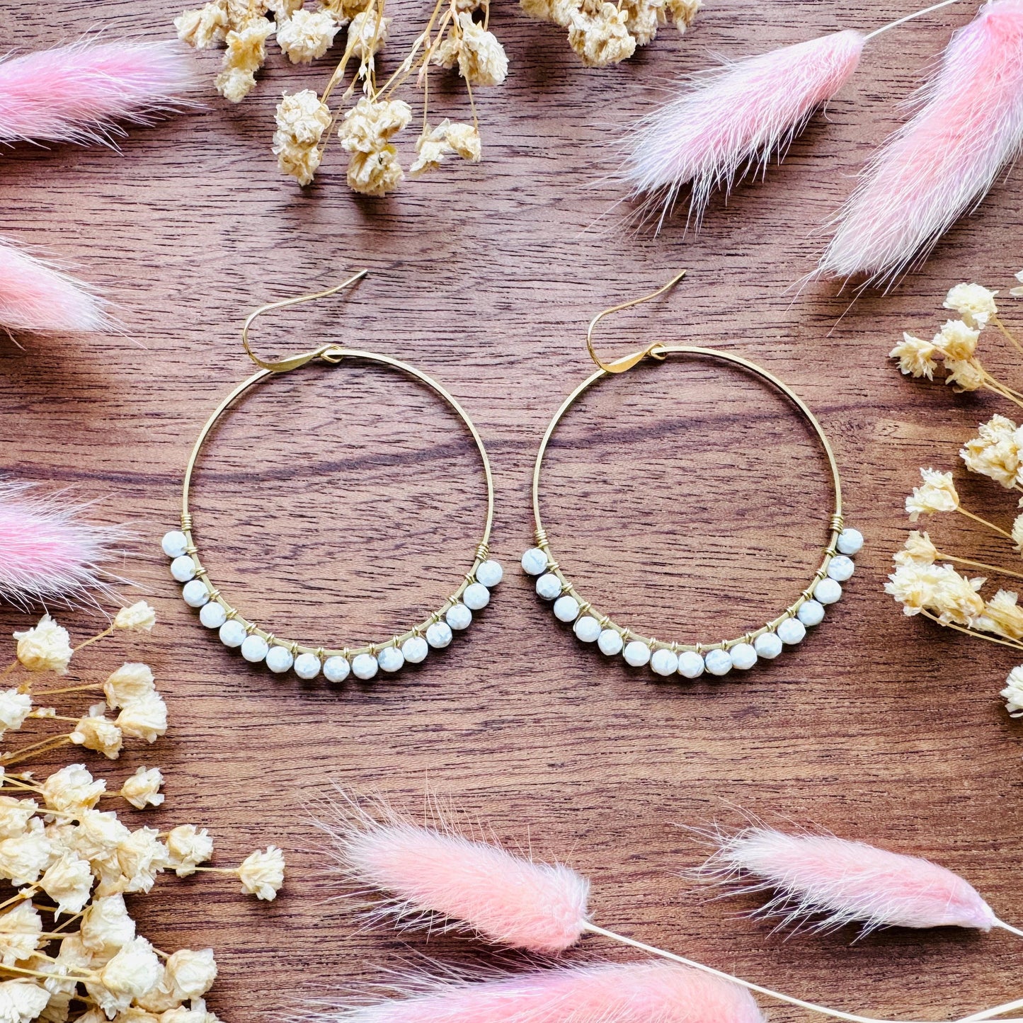 Howlite Earrings, Bead Hoops, Witchy Earrings, Celestial Earrings Gold, Beachy Jewelry, Boho Chic, Teacher Gift, Mothers Day Gift Ideas
