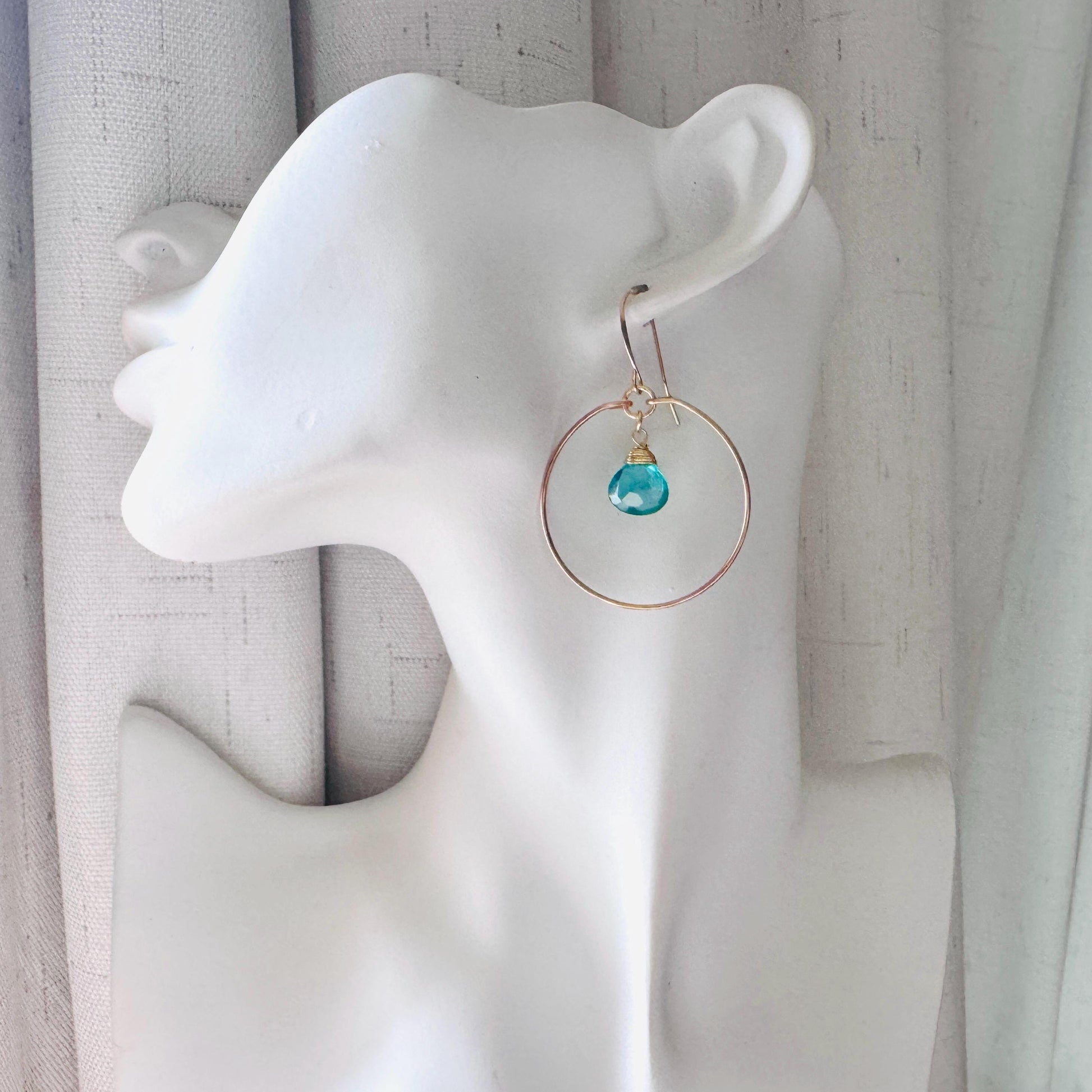 Apatite Earrings, Green Earrings, Natural Gemstone Jewelry, Wedding Jewelry, Gold Hoop Earrings for Women, Boho Chic, Mothers Day Gift Ideas