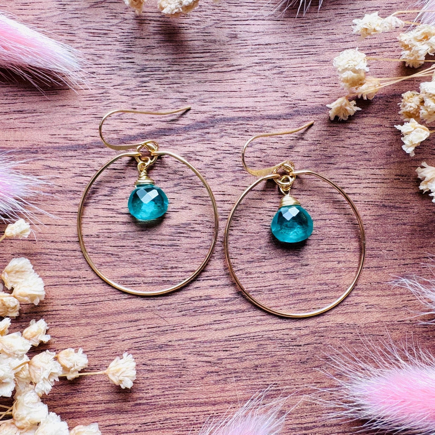 Apatite Earrings, Green Earrings, Natural Gemstone Jewelry, Wedding Jewelry, Gold Hoop Earrings for Women, Boho Chic, Mothers Day Gift Ideas