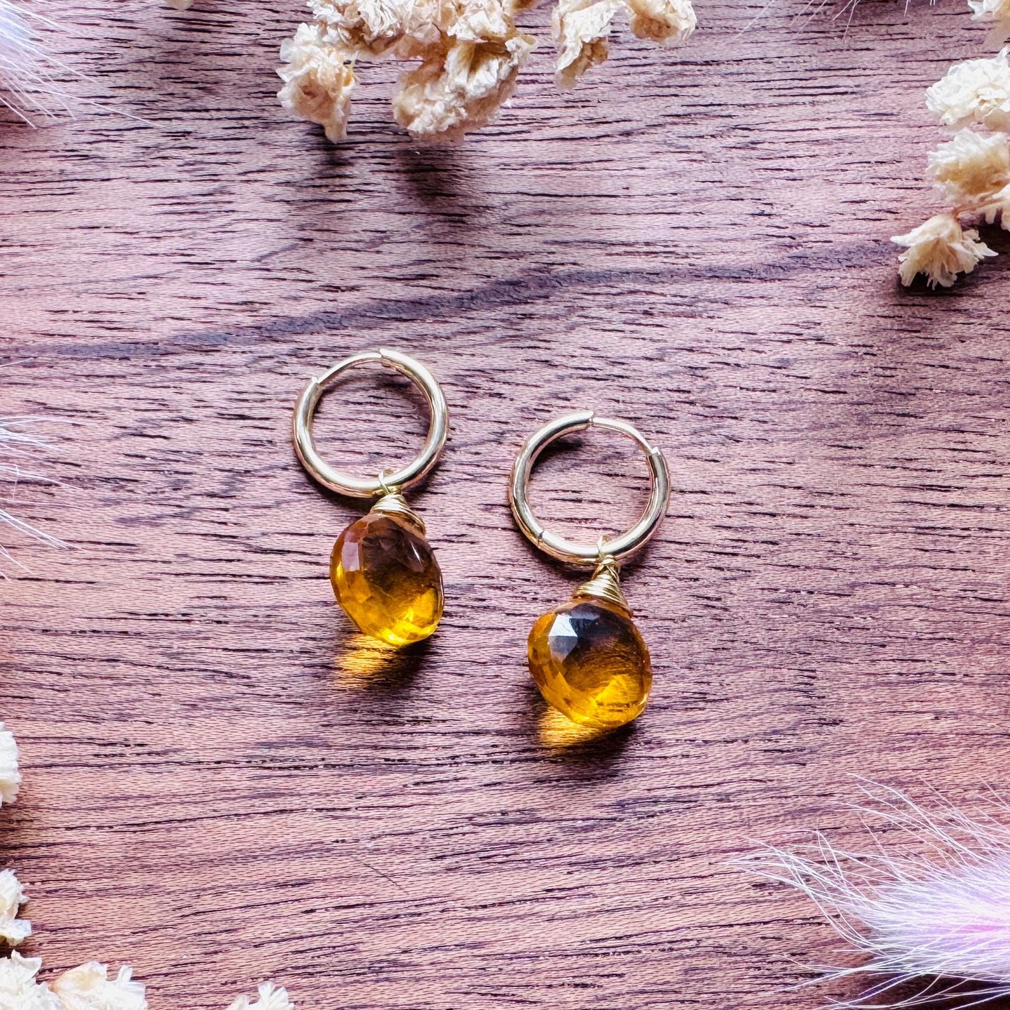 Citrine Earrings, Huggie Hoop Jewelry, Springtime Earrings, Gold Earrings, Boho Chic, Mothers Day Gift From Daughter, Trendy Jewelry 2026