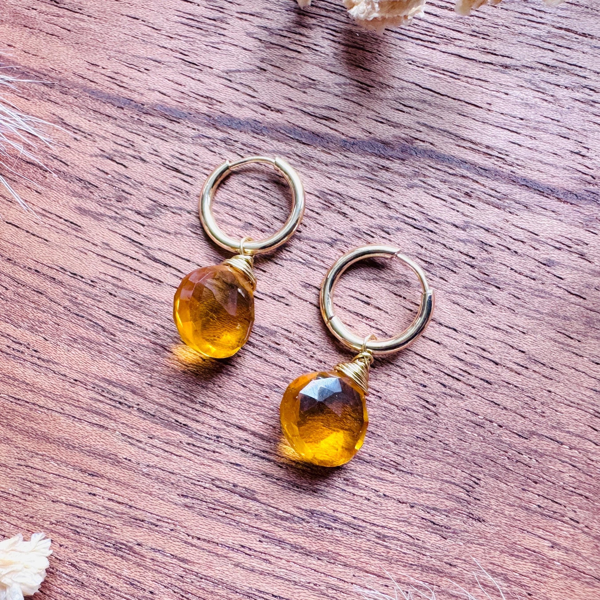Citrine Earrings, Huggie Hoop Jewelry, Springtime Earrings, Gold Earrings, Boho Chic, Mothers Day Gift From Daughter, Trendy Jewelry 2026