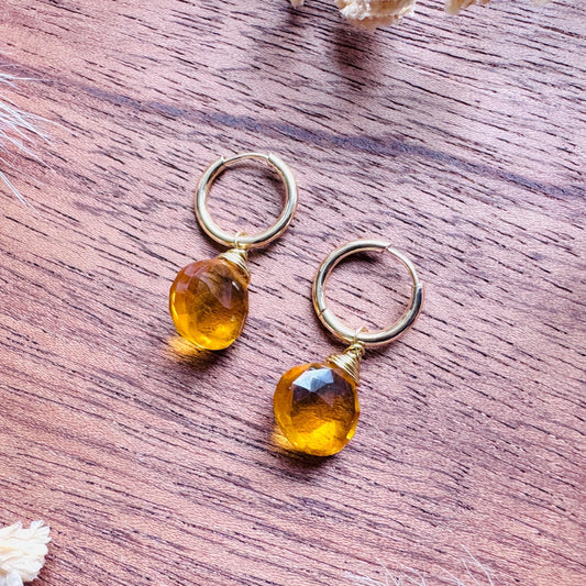 Citrine Earrings, Huggie Hoop Jewelry, Springtime Earrings, Gold Earrings, Boho Chic, Mothers Day Gift From Daughter, Trendy Jewelry 2026