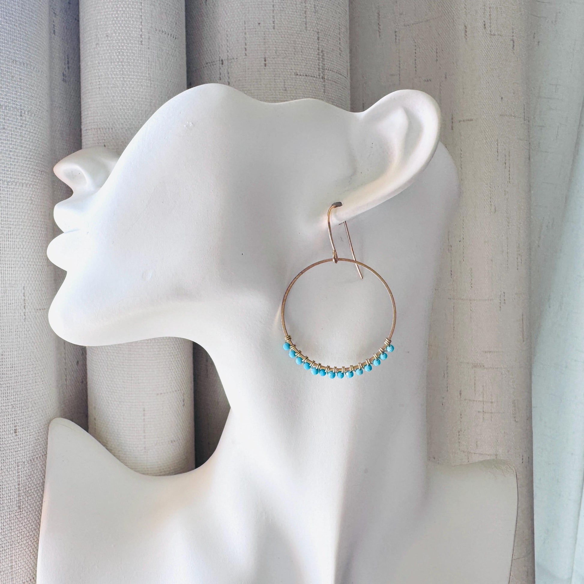 Turquoise Hoop Earrings, Brass Hoops, Gold Hoop Earrings for Women, Boho Chic Earrings, Blue Jewelry, Tween Jewelry, Mothers Day Gift Ideas