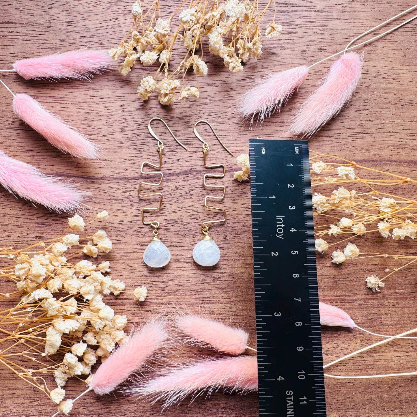 Rainbow Moonstone Drop Earrings, Gold Wave Wire Dangle Earrings, Minimalist Moonstone Jewelry, June Birthstone Gift for Her, Mothers Day