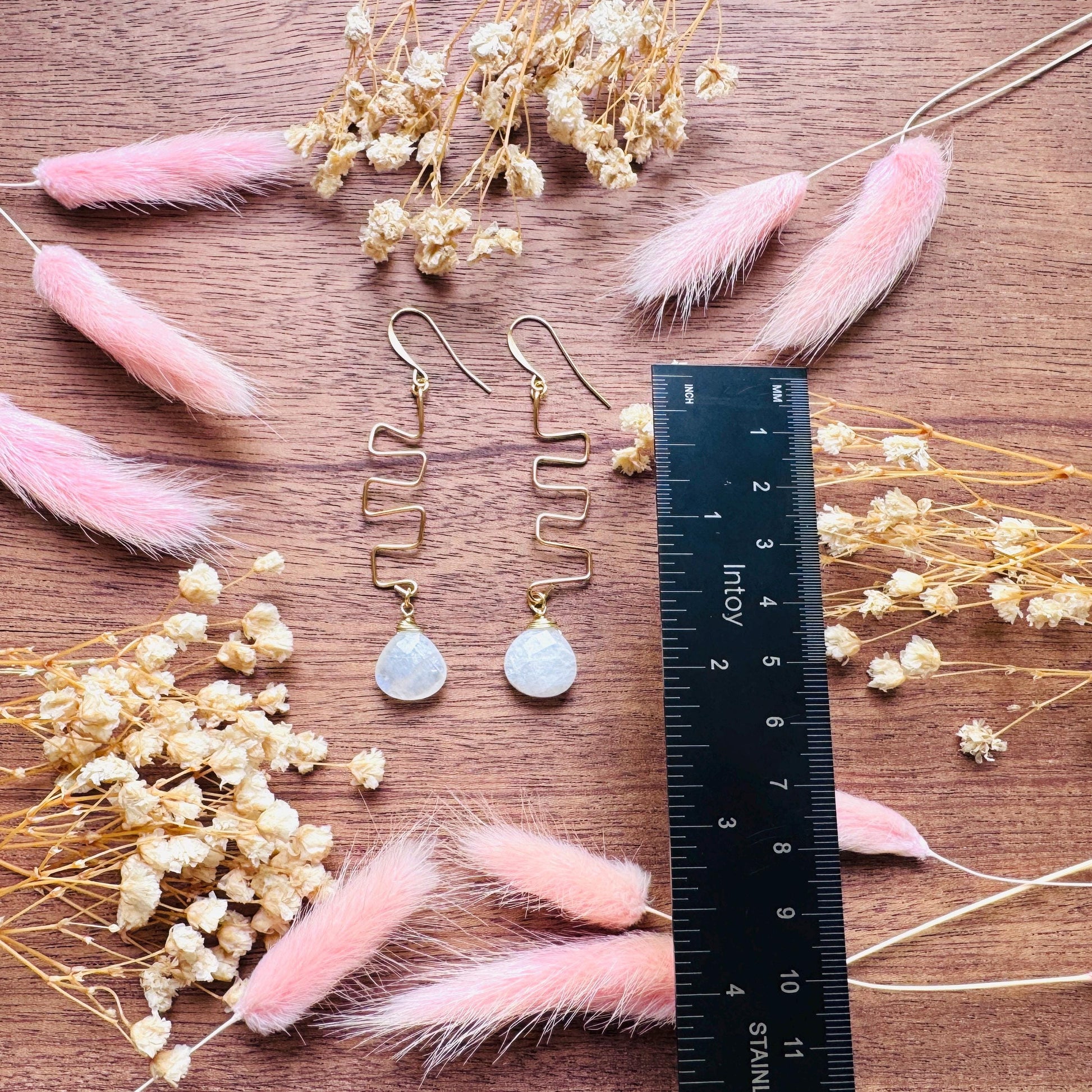 Rainbow Moonstone Drop Earrings, Gold Wave Wire Dangle Earrings, Minimalist Moonstone Jewelry, June Birthstone Gift for Her, Mothers Day