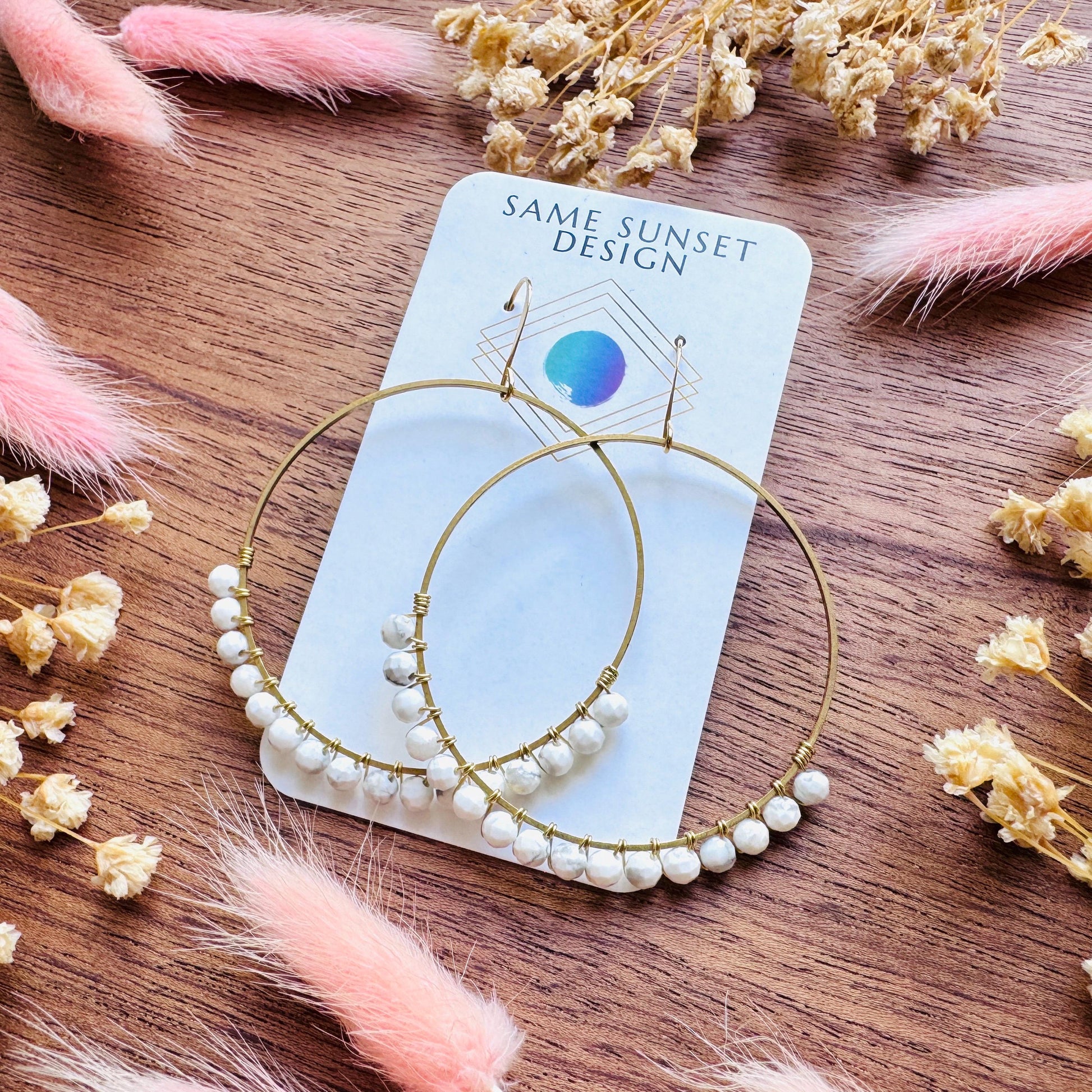 Howlite Earrings, Bead Hoops, Witchy Earrings, Celestial Earrings Gold, Beachy Jewelry, Boho Chic, Teacher Gift, Mothers Day Gift Ideas