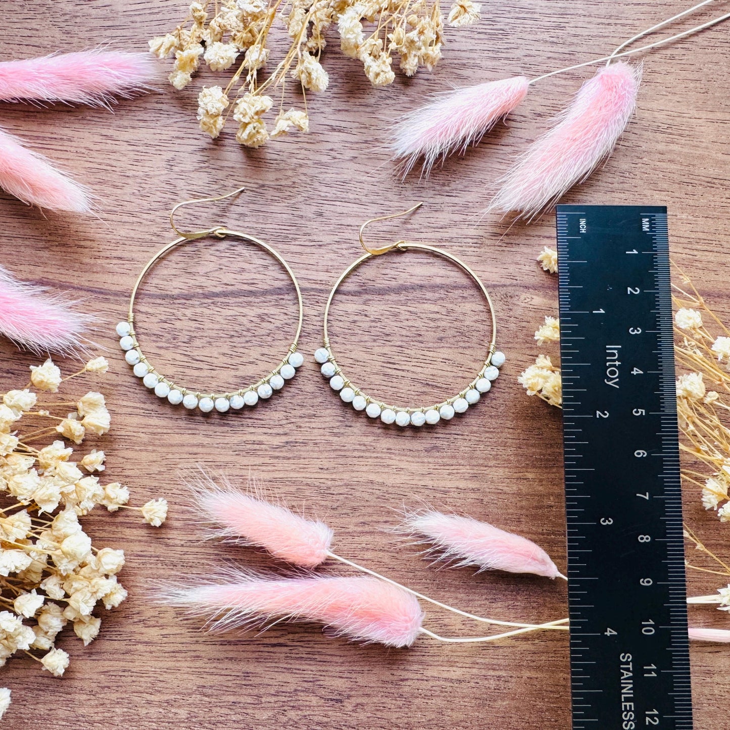Howlite Earrings, Bead Hoops, Witchy Earrings, Celestial Earrings Gold, Beachy Jewelry, Boho Chic, Teacher Gift, Mothers Day Gift Ideas