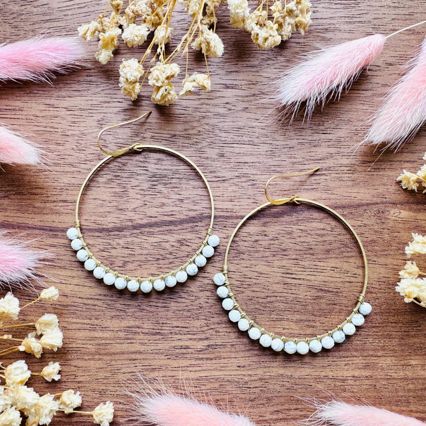 Howlite Earrings, Bead Hoops, Witchy Earrings, Celestial Earrings Gold, Beachy Jewelry, Boho Chic, Teacher Gift, Mothers Day Gift Ideas