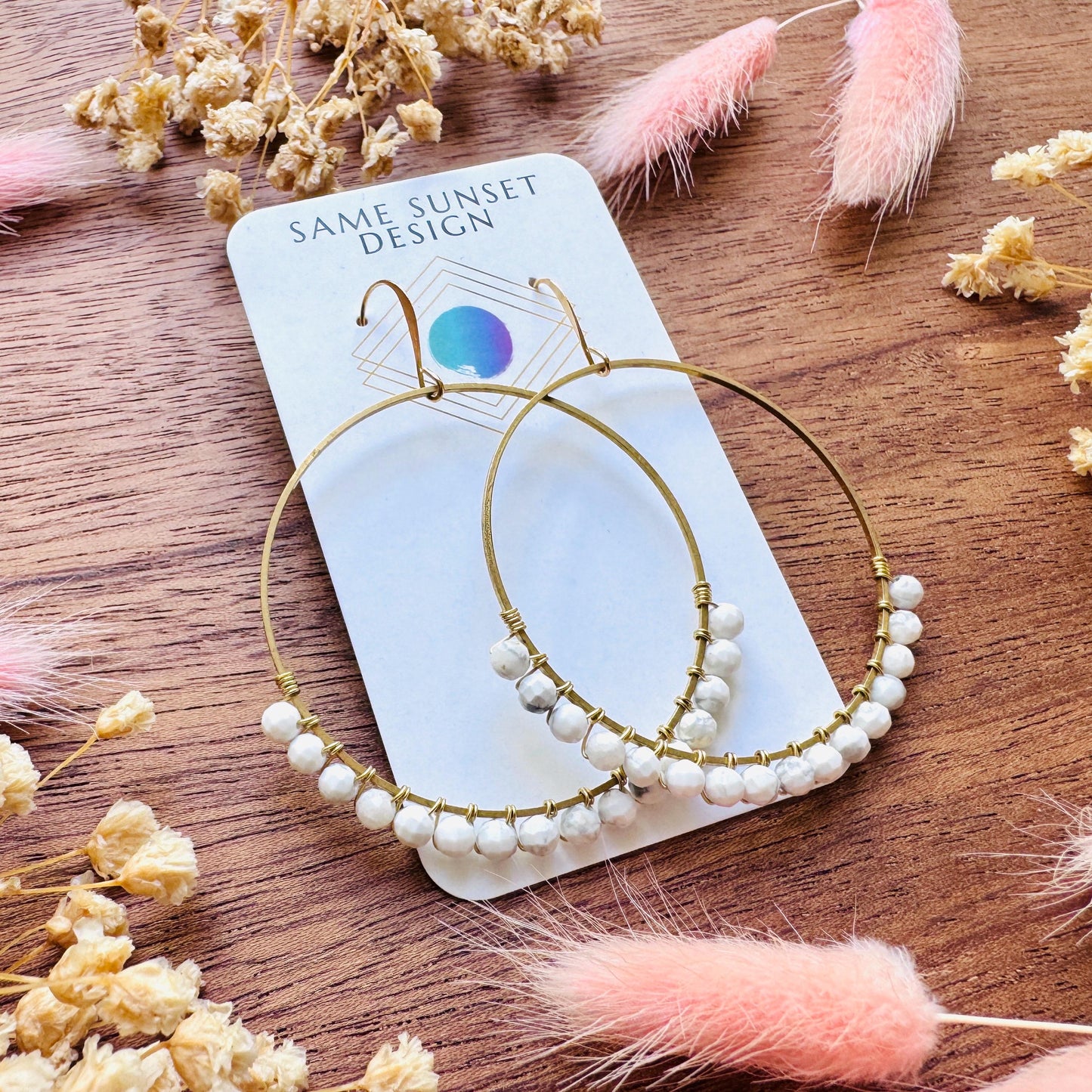 Howlite Earrings, Bead Hoops, Witchy Earrings, Celestial Earrings Gold, Beachy Jewelry, Boho Chic, Teacher Gift, Mothers Day Gift Ideas