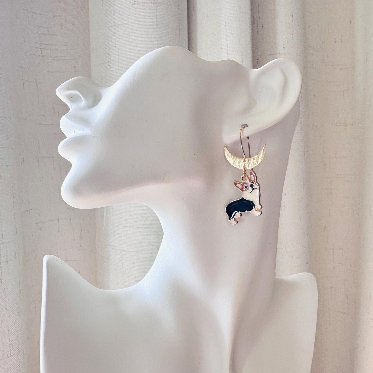 Dog Earrings Dangle, Corgi Earrings, Brass Moon Earrings, Cute Earrings, Trendy Jewelry 2026, Mothers Day Gift From Son, Dog Lover Gifts
