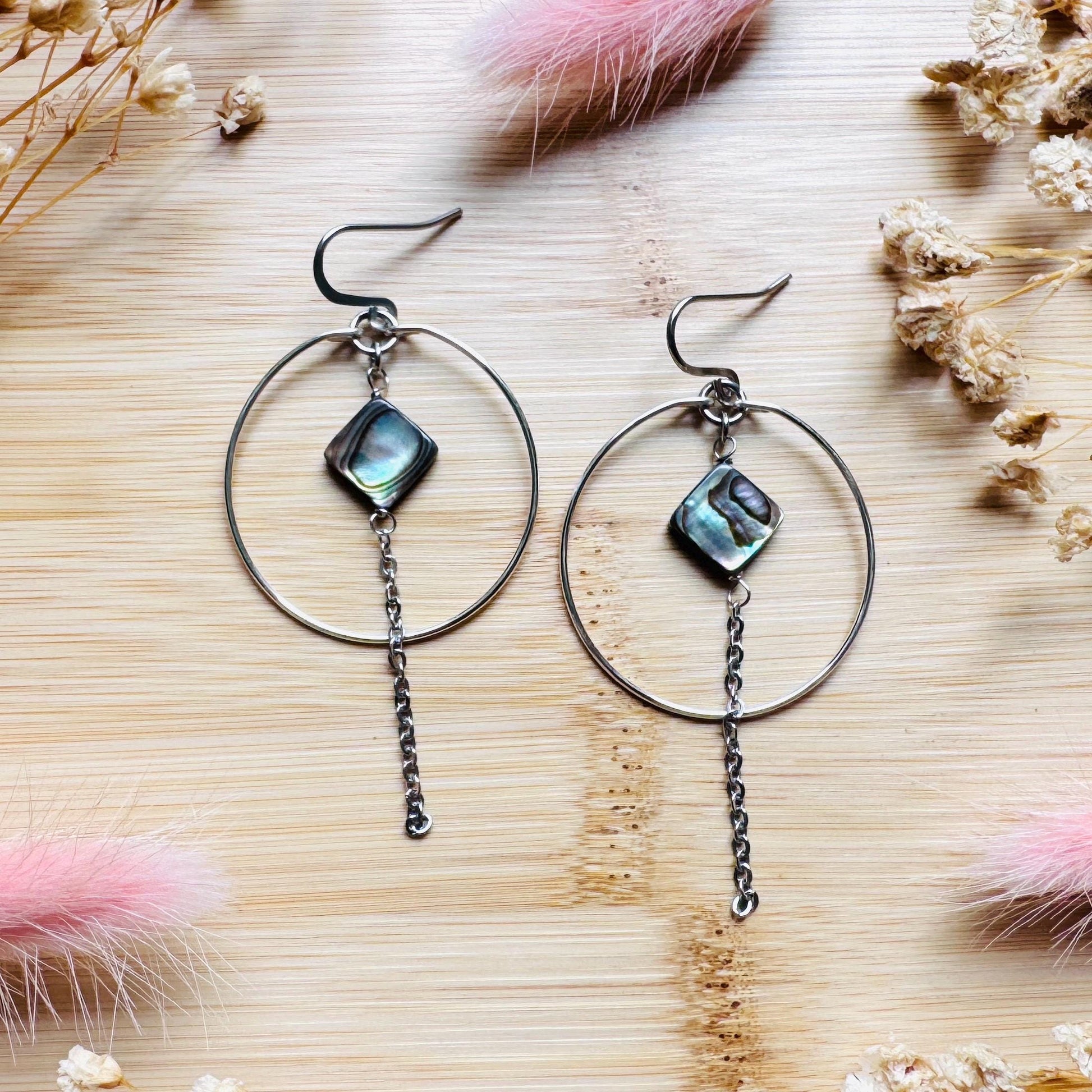 Abalone Earrings, Silver Hoop Earrings, Shell Jewelry, Green Earrings, Natural Gemstone Jewelry, Wedding Jewelry, Mothers Day Gift Ideas