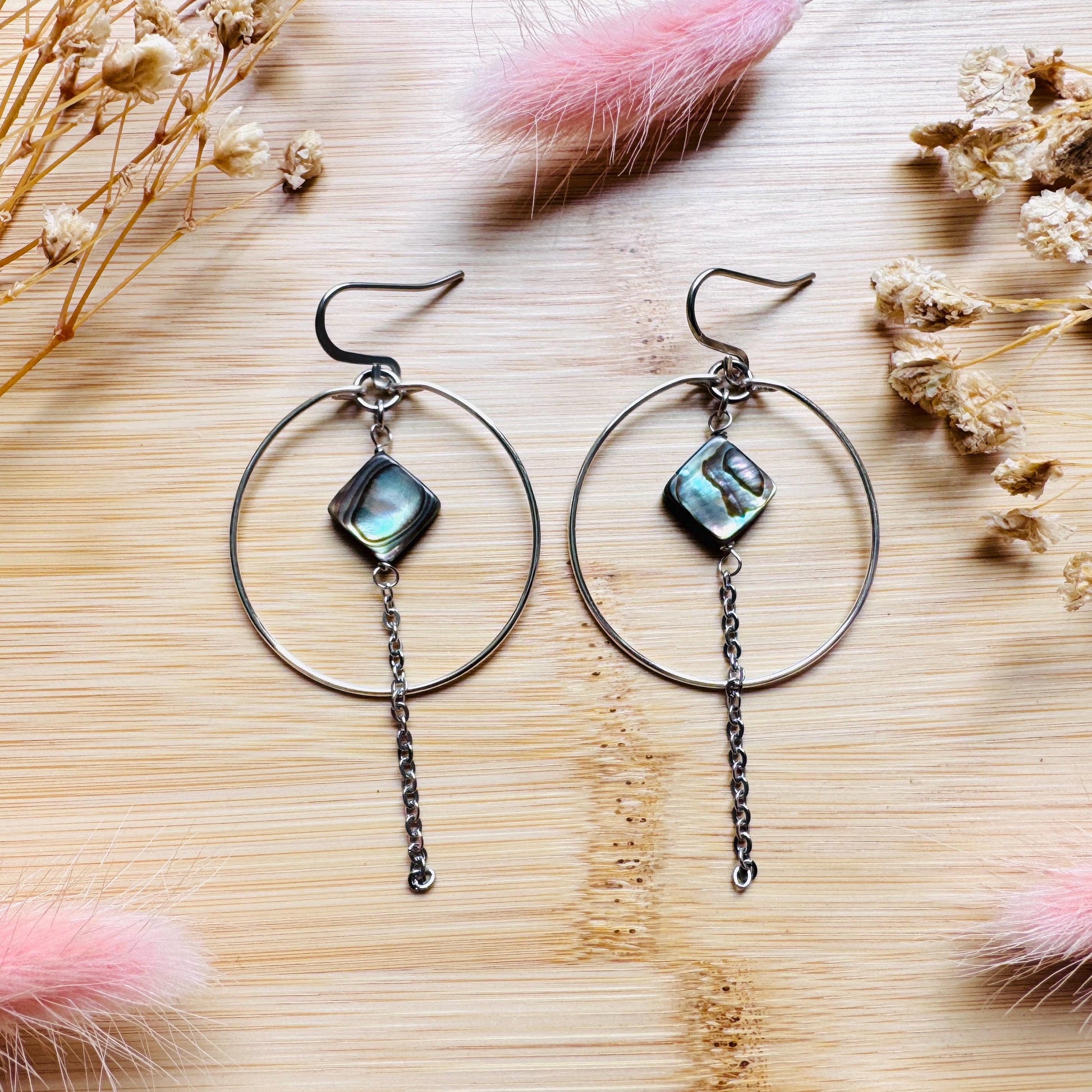 Abalone Earrings, Silver Hoop Earrings, Shell Jewelry, Green Earrings, Natural Gemstone Jewelry, Wedding Jewelry, Mothers Day Gift Ideas
