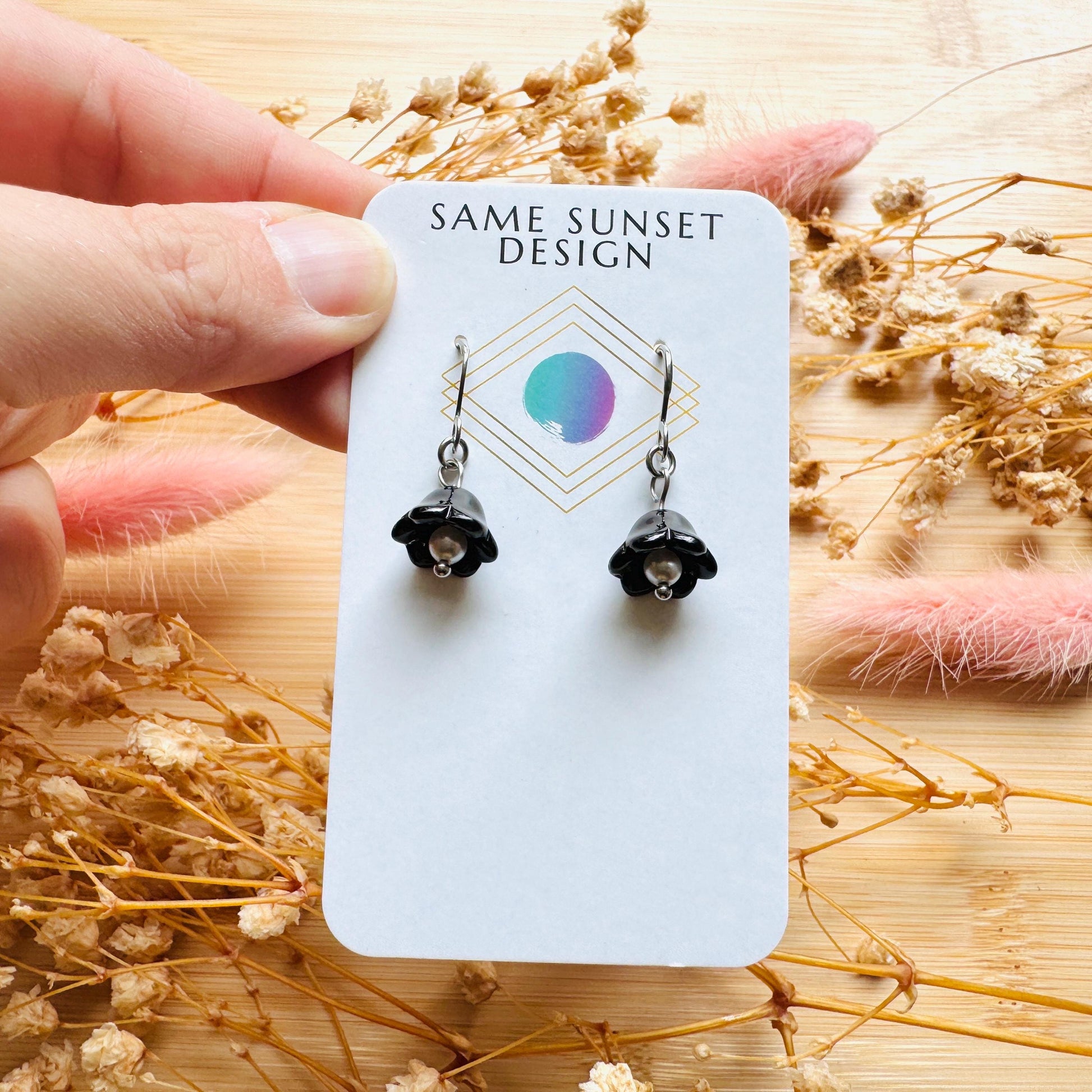Glass Flower Earrings, Silver Earrings, Pearl Earrings Dangle, Goth Earrings, Bridesmaid Jewelry, Cottagecore Jewelry, Mothers Day Gift