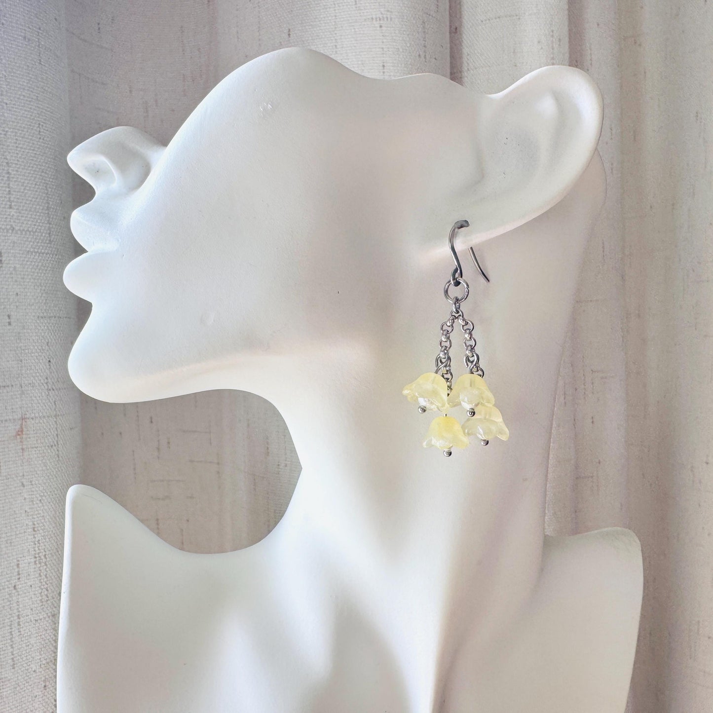 Glass Flower Earrings, Silver Earrings, Pearl Earrings Dangle, Goth Earrings, Bridesmaid Jewelry, Cottagecore Jewelry, Kawaii Gifts