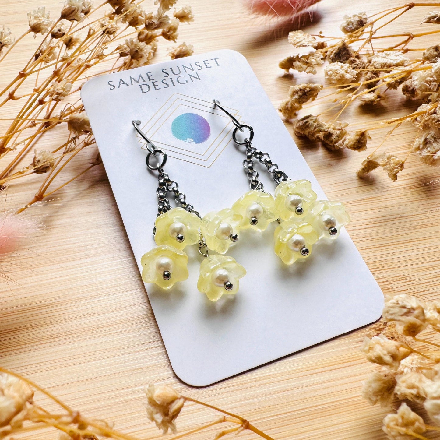 Glass Flower Earrings, Silver Earrings, Pearl Earrings Dangle, Goth Earrings, Bridesmaid Jewelry, Cottagecore Jewelry, Kawaii Gifts