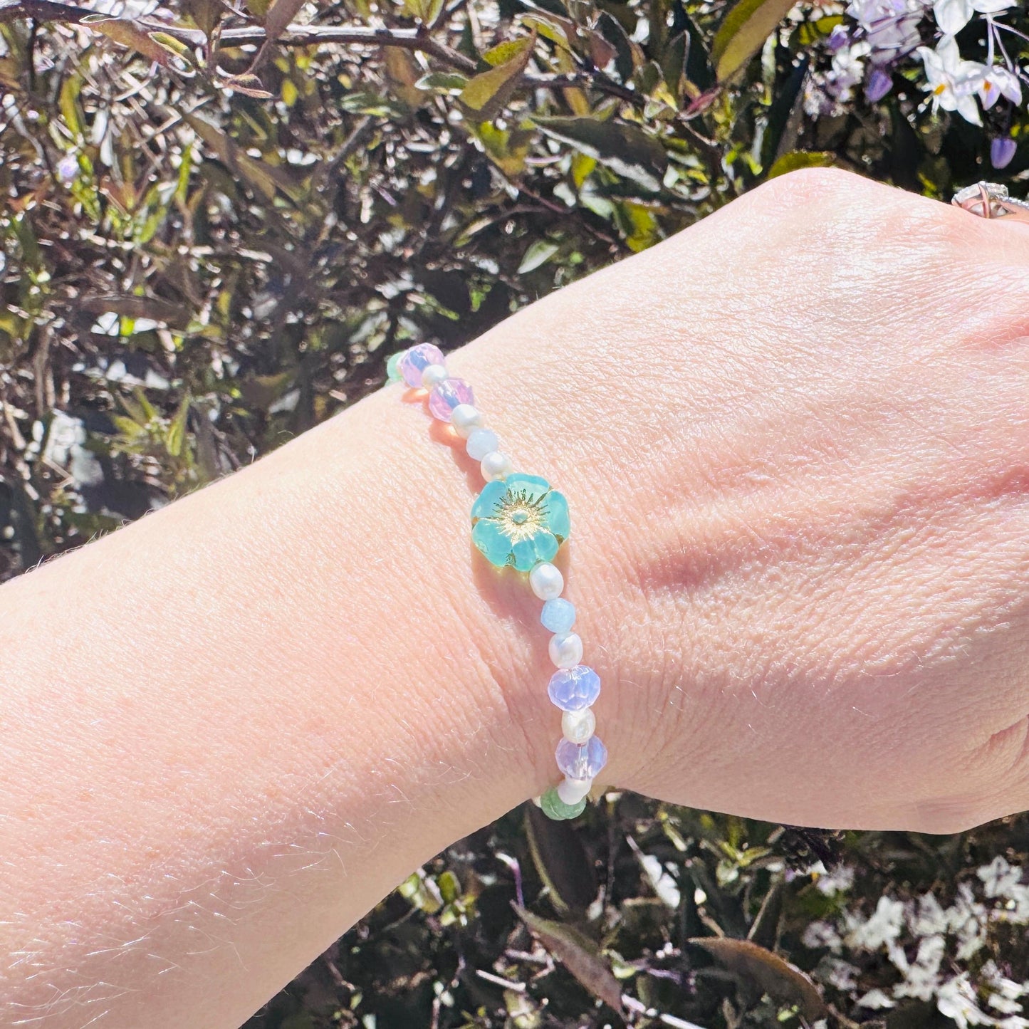 Beaded Bracelets for Women, Pearl Bracelet, Flower Bracelet, Fairycore Bracelet, Mothers Day Gift from Son, Coquette Gifts, Kawaii Gifts