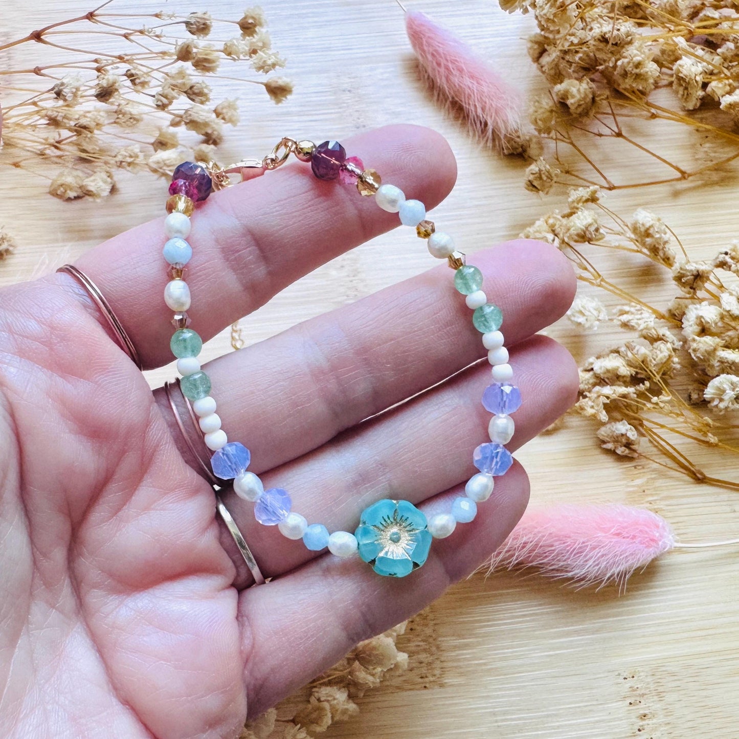 Beaded Bracelets for Women, Pearl Bracelet, Flower Bracelet, Fairycore Bracelet, Mothers Day Gift from Son, Coquette Gifts, Kawaii Gifts