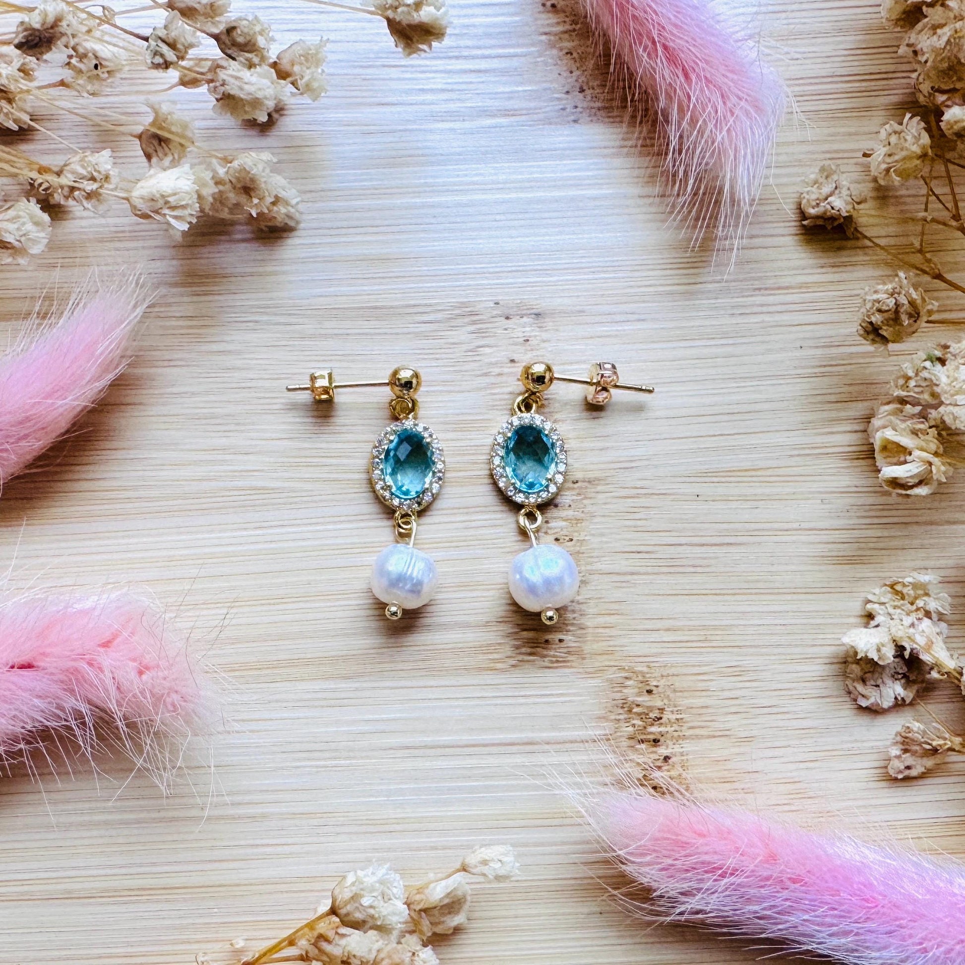 Topaz Earrings Dangle, Freshwater Pearl Studs Small, Wedding Jewelry, January Earrings, Gemstone Earrings, Boho Chic