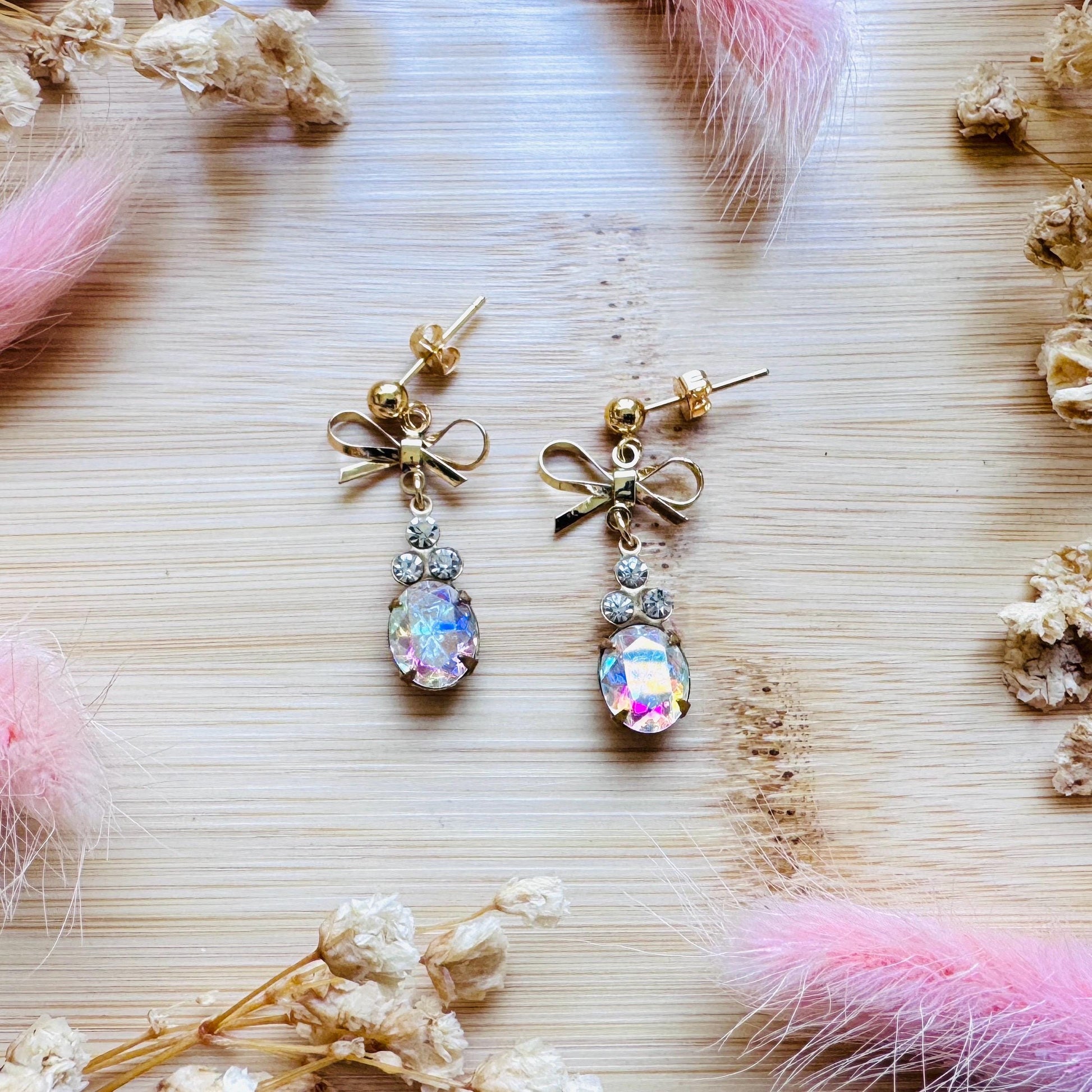 Bow Earrings, Stud Earrings Gold, Swarovski Crystal Earrings, Vintage Style Earrings, Wedding Jewelry, Mothers Day Gift From Son, Boho Chic