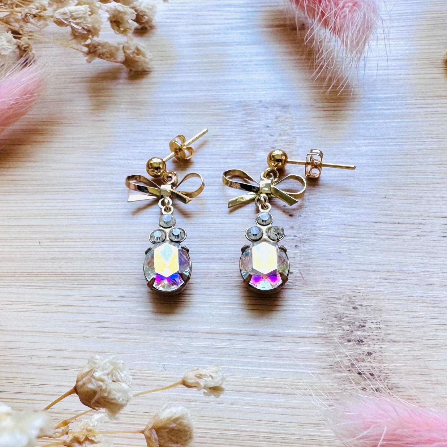 Bow Earrings, Stud Earrings Gold, Swarovski Crystal Earrings, Vintage Style Earrings, Wedding Jewelry, Mothers Day Gift From Son, Boho Chic