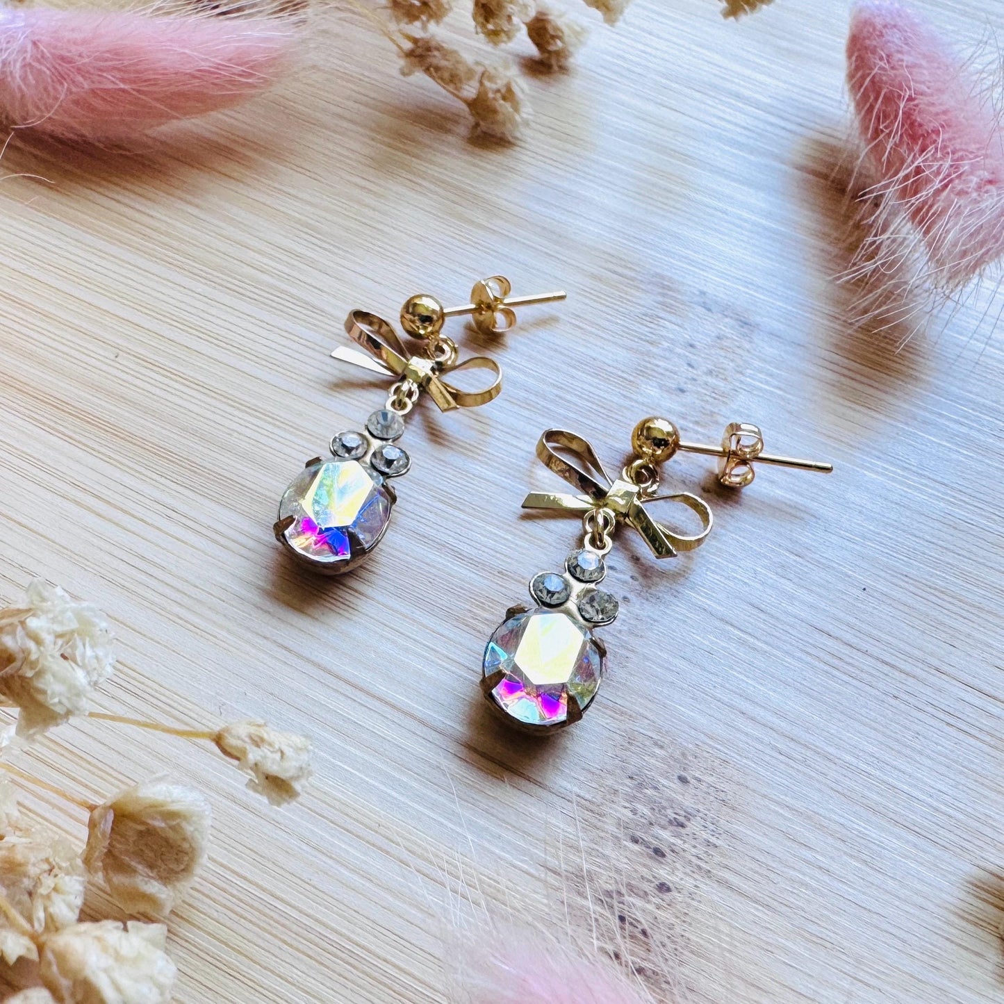 Bow Earrings, Stud Earrings Gold, Swarovski Crystal Earrings, Vintage Style Earrings, Wedding Jewelry, Mothers Day Gift From Son, Boho Chic
