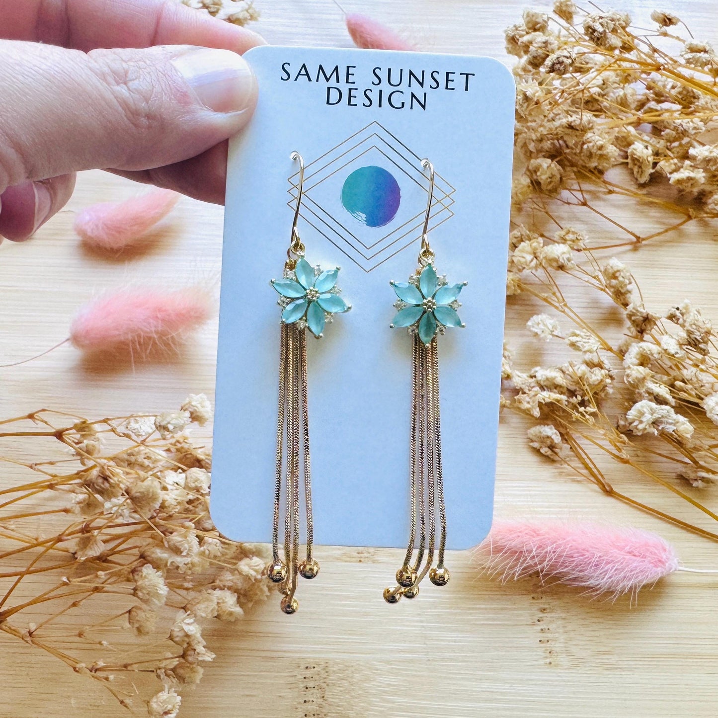 Flower Earrings for Women, Gold Tassel Earrings, Cute Earrings, Festival Jewelry, Mothers Day Gift From Son, Plant Mom Gifts for Her